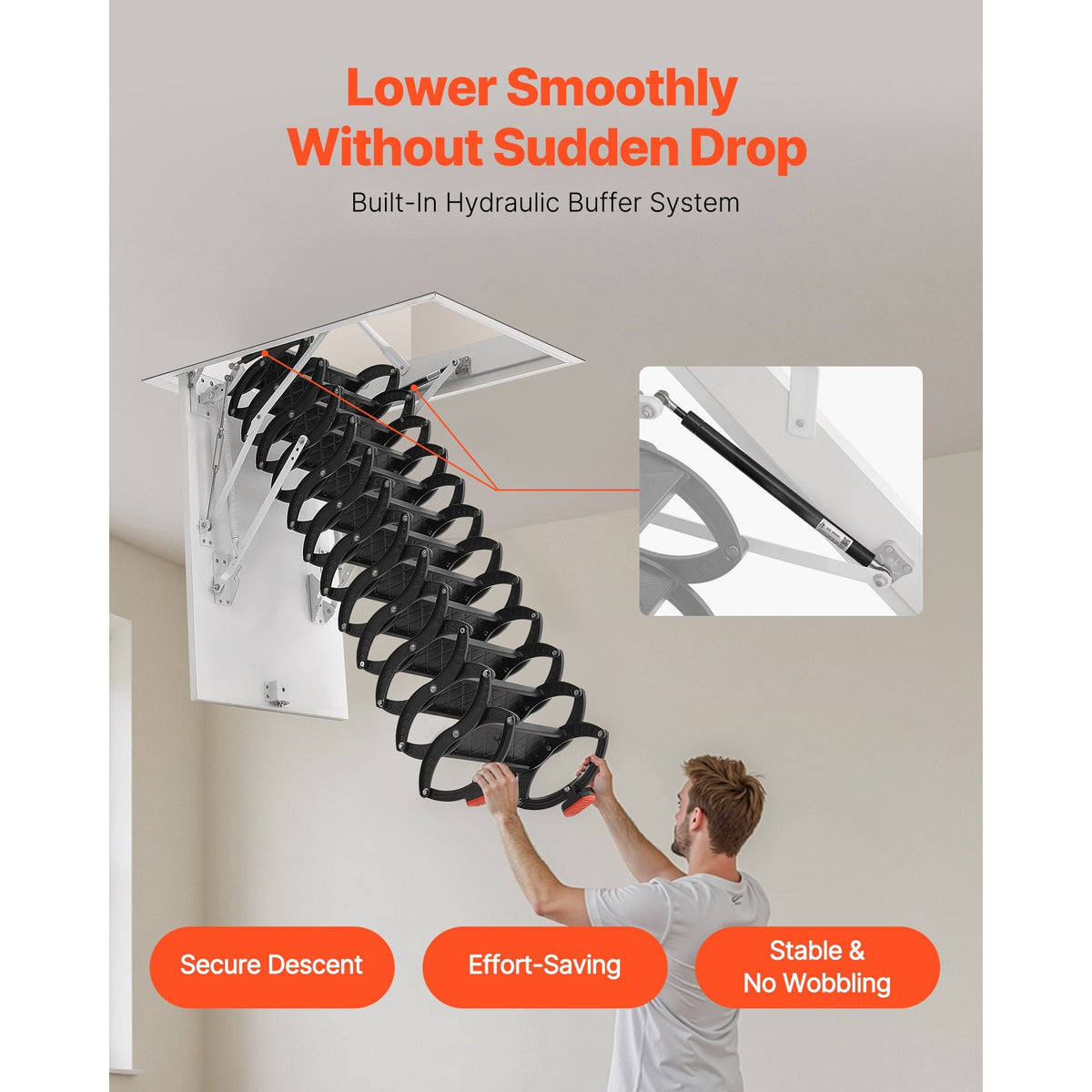 Attic Ladder, 660LBS/299.4KG Capacity, Fits 9.5 to 10.2 ft Ceiling Height and 39.4 x 27.5 inch Opening Size, Alloy Steel Pull-Down Retractable Ceiling Stair with Pulling Rod for Attic Loft Roof