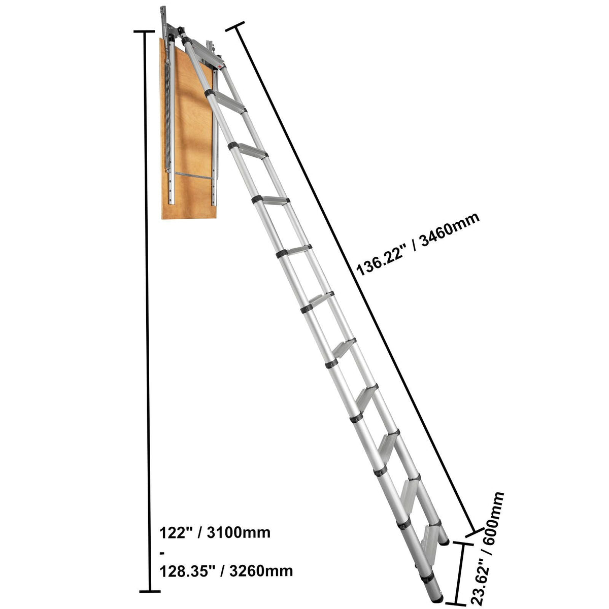 Attic Ladder Telescoping, 350-pound Capacity, 39.37" x 23.6", Multi-Purpose Aluminium Extension, Lightweight and Portable, Fits 9.8'-10.5' Ceiling Heights, Convenient Access to Your Attic Standa