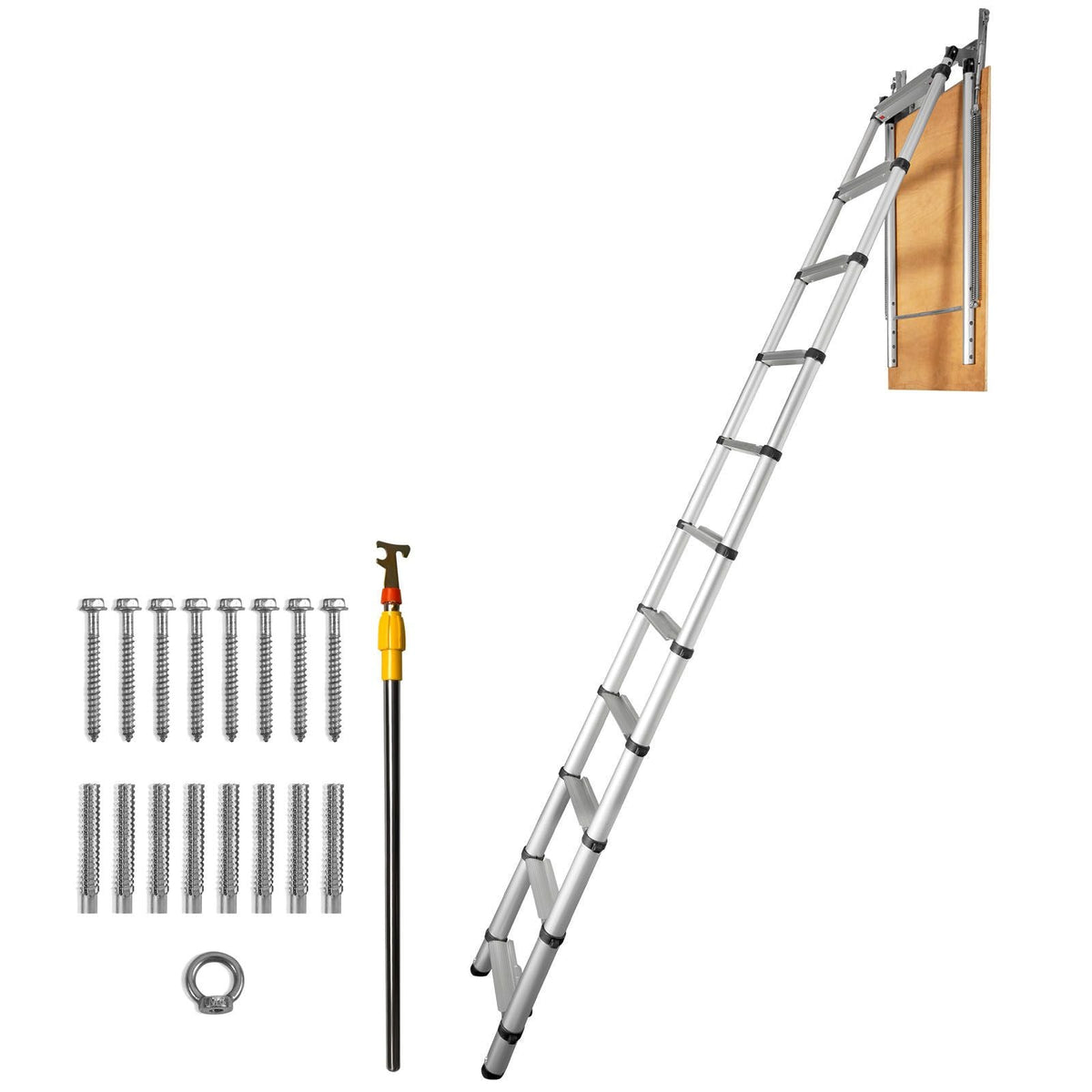 Attic Ladder Telescoping, 350-pound Capacity, 39.37" x 23.6", Multi-Purpose Aluminium Extension, Lightweight and Portable, Fits 9.8'-10.5' Ceiling Heights, Convenient Access to Your Attic Standa