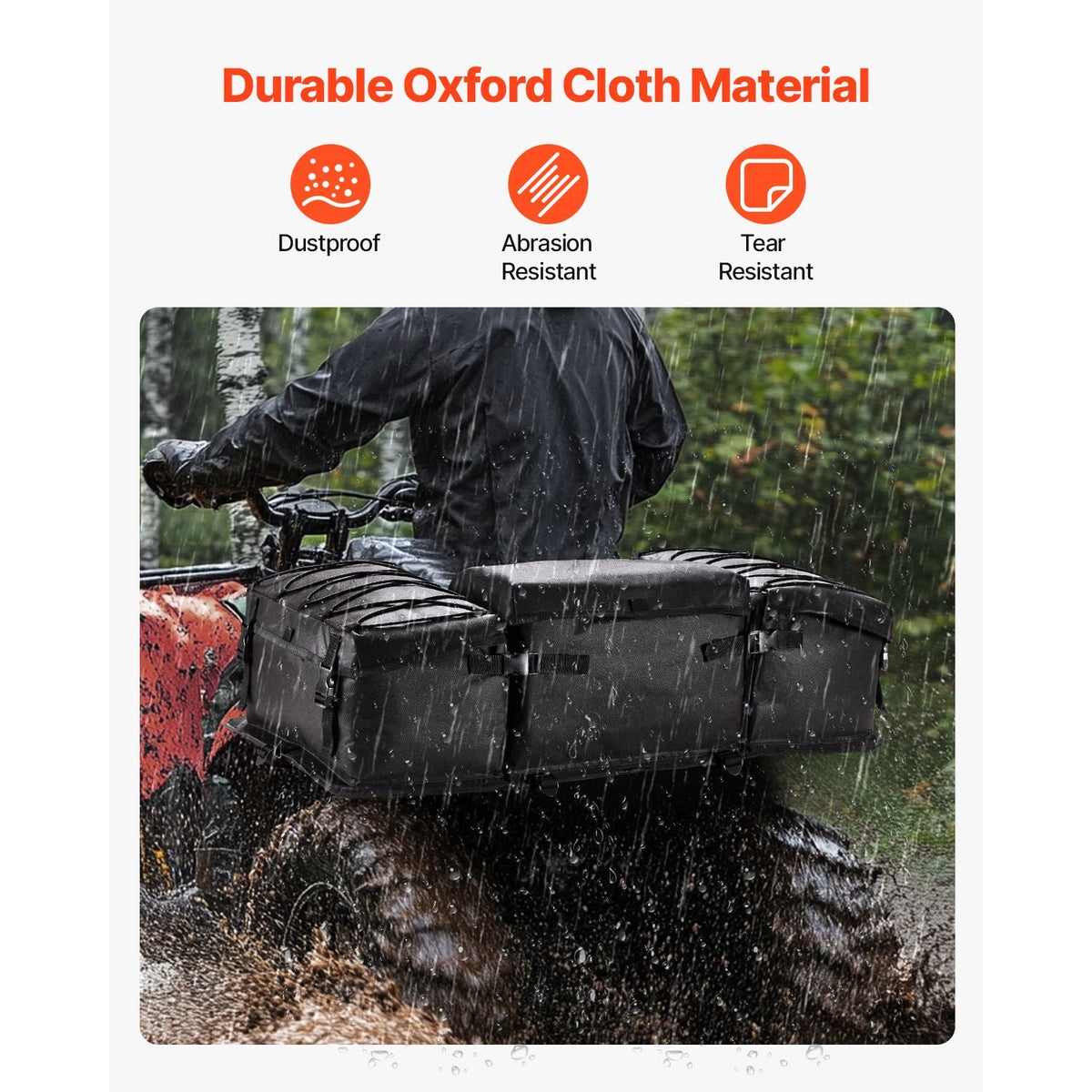 ATV Rear Storage Bag, 50L ATV Rear Cargo Bag with Sponge Seat Cushion & Bottle Holder, 600D Oxford Cloth Rear Seat Gear Bag Fit Most ATVs with Rear Rack, Compatible with ATV, UTV, Can-Am Vehicle