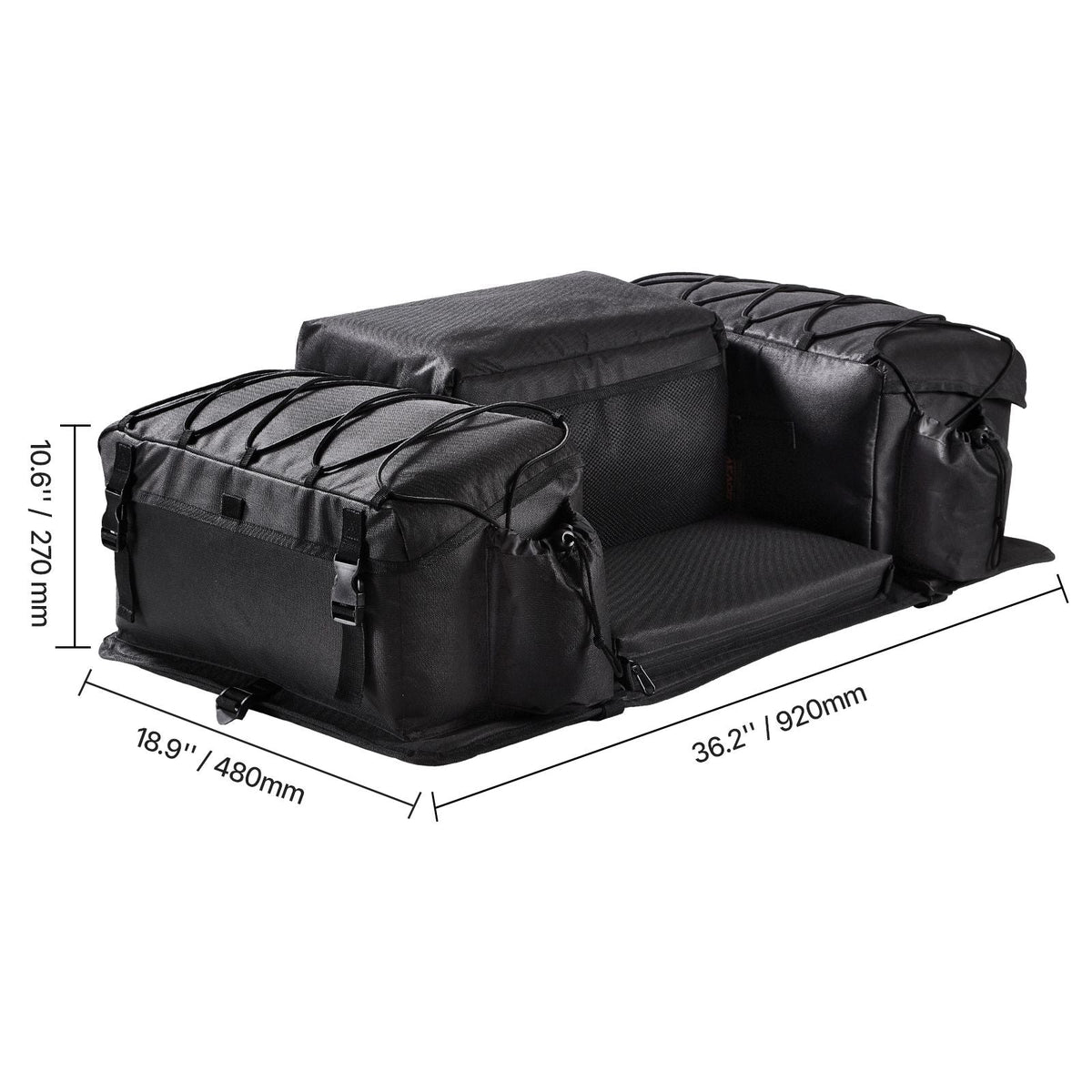 ATV Rear Storage Bag, 50L ATV Rear Cargo Bag with Sponge Seat Cushion & Bottle Holder, 600D Oxford Cloth Rear Seat Gear Bag Fit Most ATVs with Rear Rack, Compatible with ATV, UTV, Can-Am Vehicle