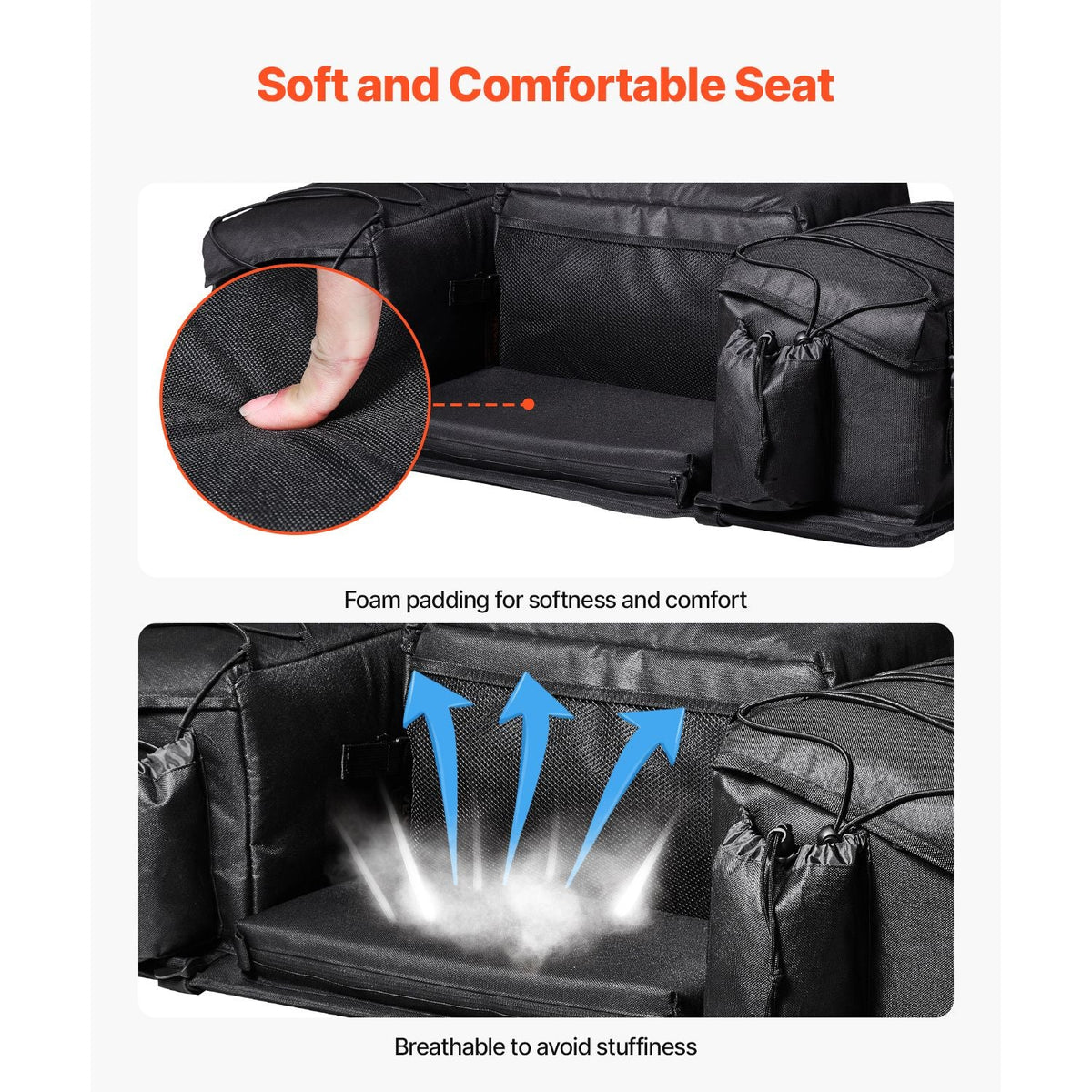 ATV Rear Storage Bag, 50L ATV Rear Cargo Bag with Sponge Seat Cushion & Bottle Holder, 600D Oxford Cloth Rear Seat Gear Bag Fit Most ATVs with Rear Rack, Compatible with ATV, UTV, Can-Am Vehicle