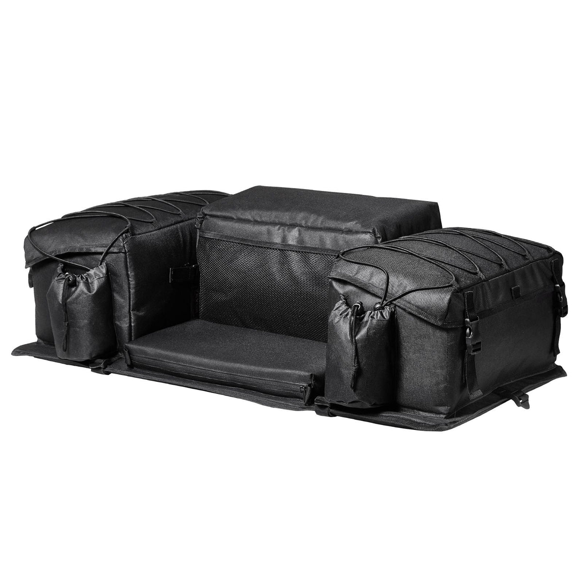 ATV Rear Storage Bag, 50L ATV Rear Cargo Bag with Sponge Seat Cushion & Bottle Holder, 600D Oxford Cloth Rear Seat Gear Bag Fit Most ATVs with Rear Rack, Compatible with ATV, UTV, Can-Am Vehicle