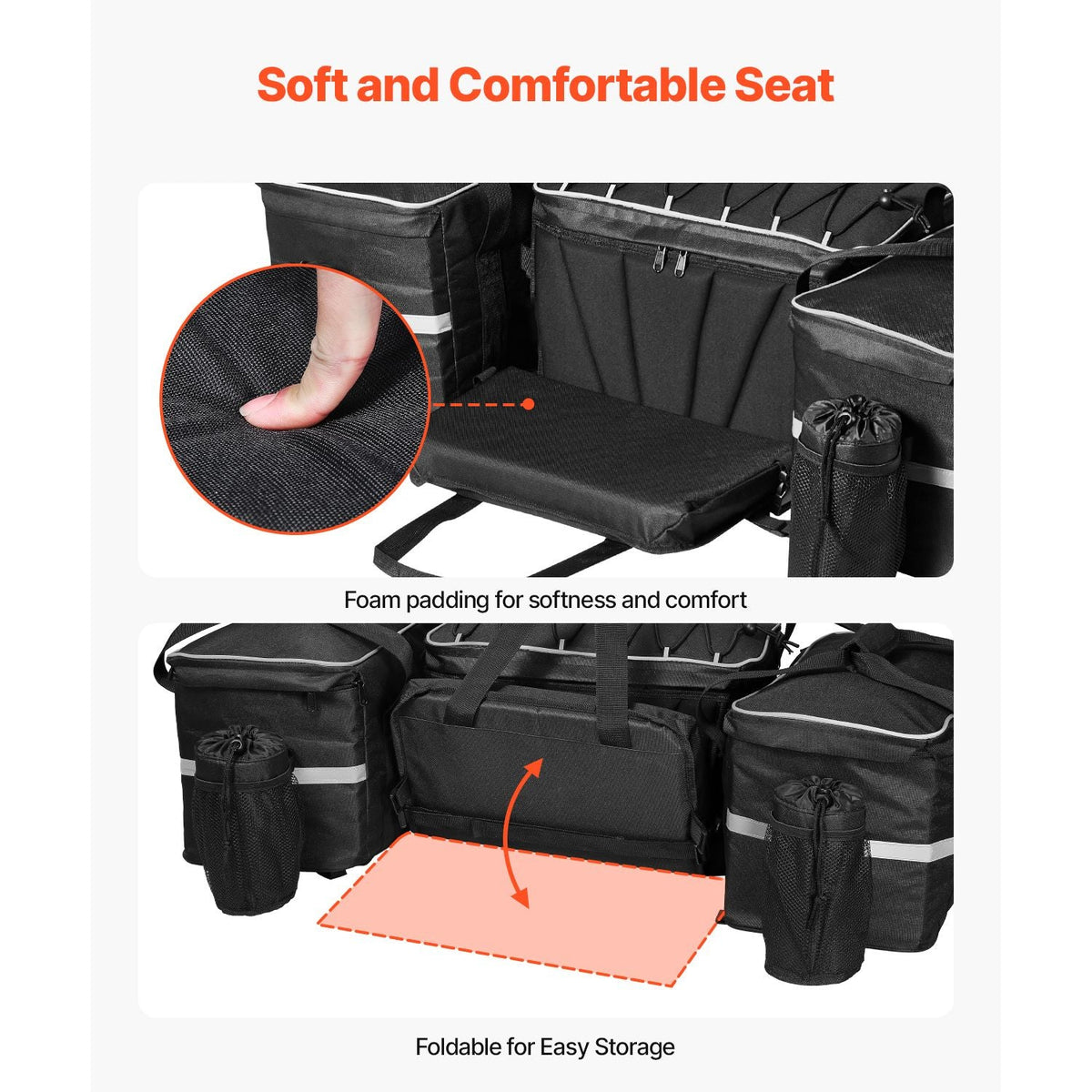 ATV Rear Storage Bag, 60L ATV Rear Cargo Storage Bag with Backrest & Waterproof Cover, 600D Oxford Cloth Rear Seat Gear Bag Fit Most ATVs with Rear Rack, Compatible with ATV, UTV, Can-Am Vehicle