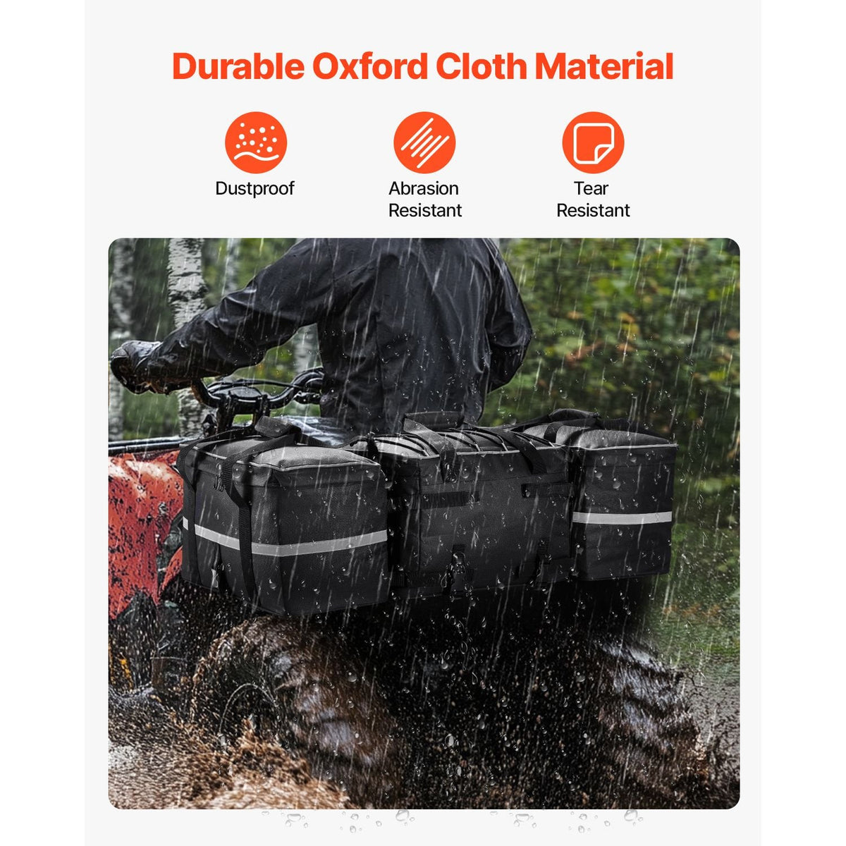 ATV Rear Storage Bag, 60L ATV Rear Cargo Storage Bag with Backrest & Waterproof Cover, 600D Oxford Cloth Rear Seat Gear Bag Fit Most ATVs with Rear Rack, Compatible with ATV, UTV, Can-Am Vehicle