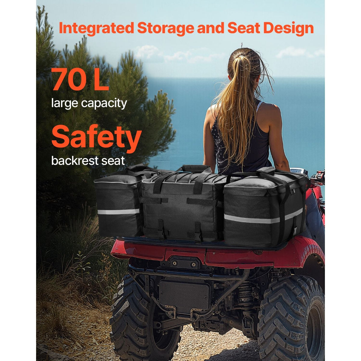 ATV Rear Storage Bag, 60L ATV Rear Cargo Storage Bag with Backrest & Waterproof Cover, 600D Oxford Cloth Rear Seat Gear Bag Fit Most ATVs with Rear Rack, Compatible with ATV, UTV, Can-Am Vehicle