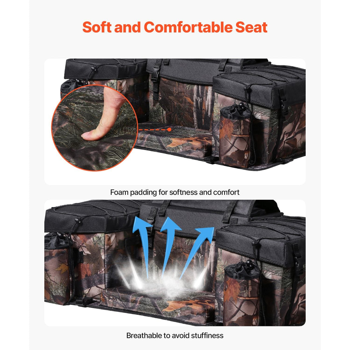 ATV Rear Storage Bag, 68L ATV Rear Cargo Bag with Sponge Seat Cushion & Bottle Holder, 600D Oxford Cloth Storage Rear Rack Seat Bag Fit Most ATVs with Rear Rack, Compatible with ATV, UTV, Can-Am