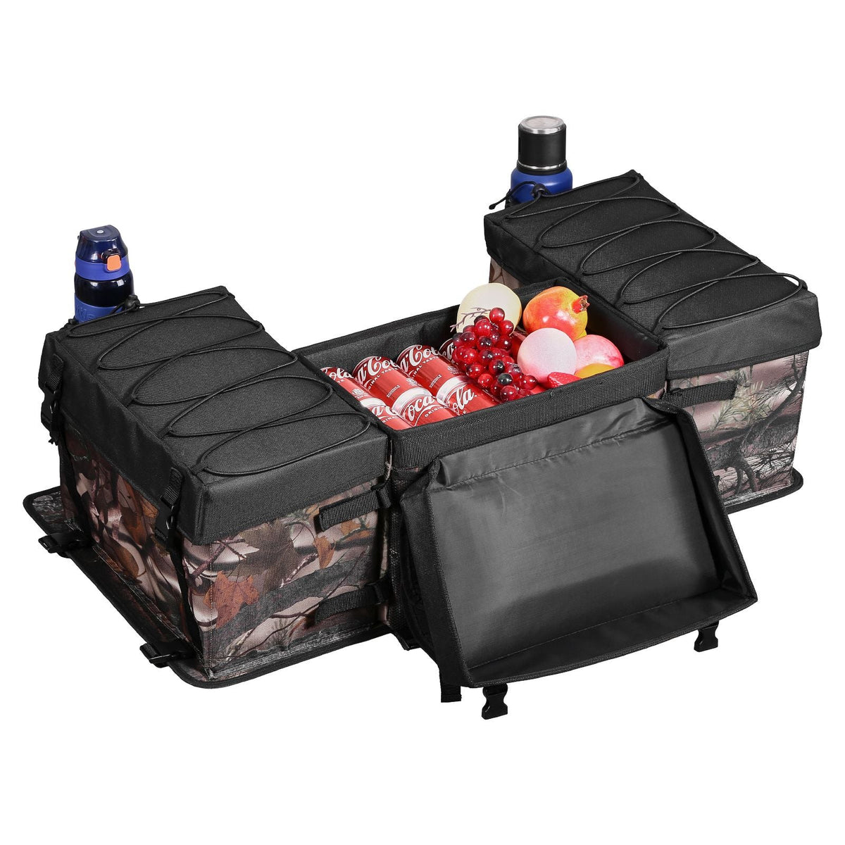 ATV Rear Storage Bag, 68L ATV Rear Cargo Bag with Sponge Seat Cushion & Bottle Holder, 600D Oxford Cloth Storage Rear Rack Seat Bag Fit Most ATVs with Rear Rack, Compatible with ATV, UTV, Can-Am