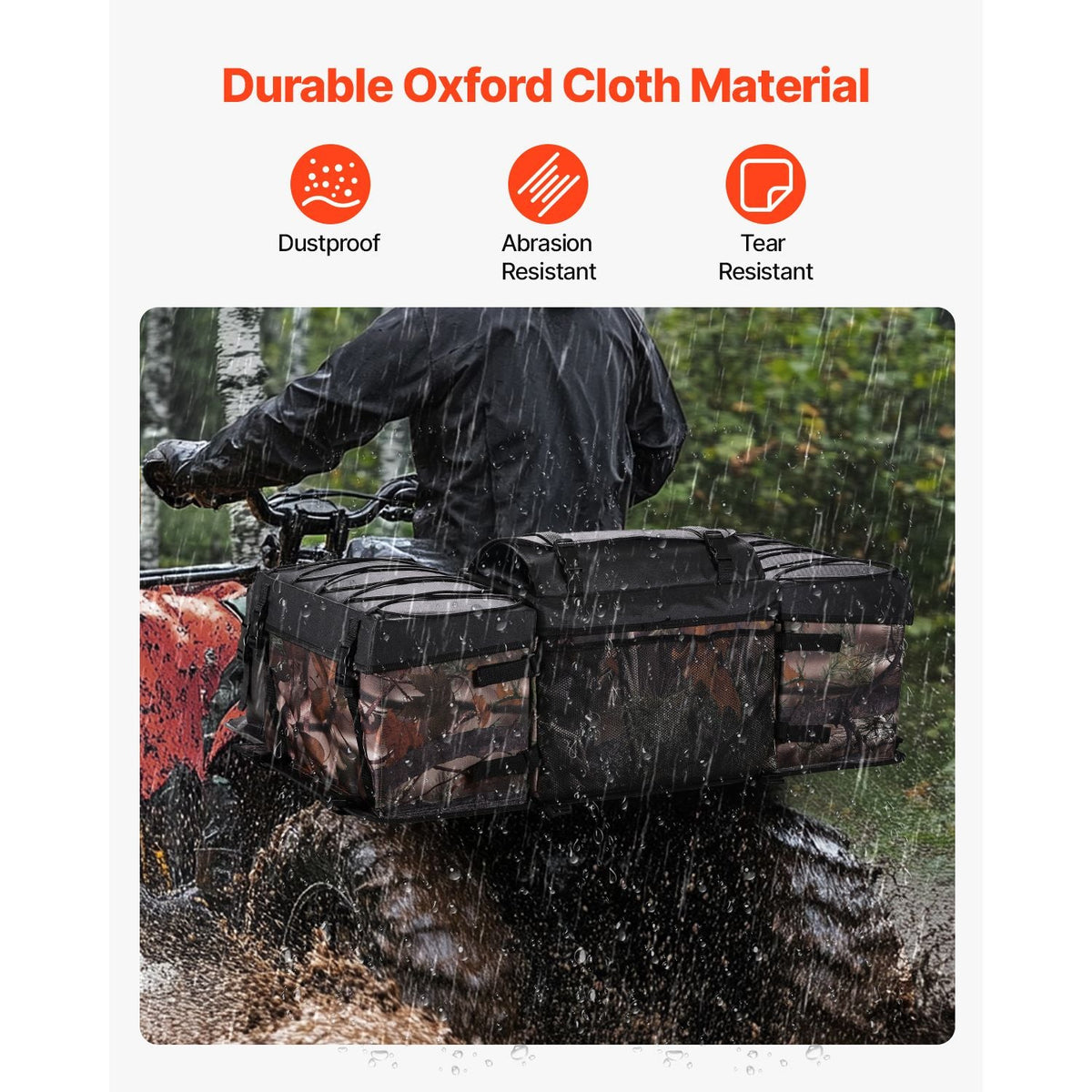 ATV Rear Storage Bag, 68L ATV Rear Cargo Bag with Sponge Seat Cushion & Bottle Holder, 600D Oxford Cloth Storage Rear Rack Seat Bag Fit Most ATVs with Rear Rack, Compatible with ATV, UTV, Can-Am