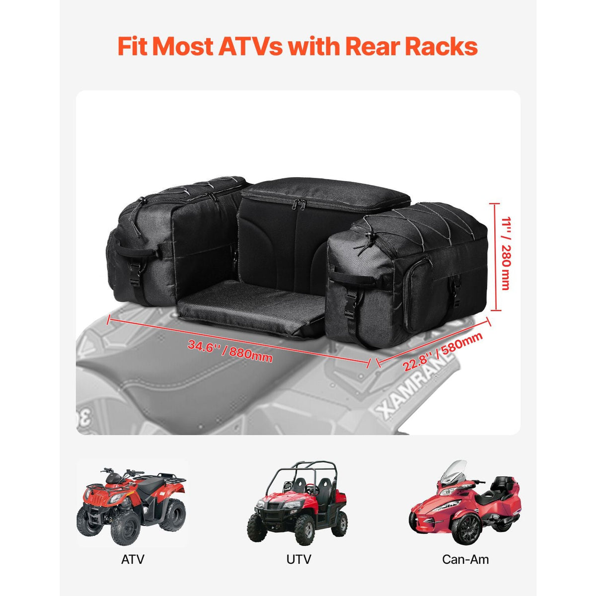 ATV Rear Storage Bag, 74L ATV Rear Cargo Bag with Cooler Insulated Bag, 600D Oxford Cloth Storage Rear Rack Seat Bag Fit Most ATVs with Rear Rack, Compatible with ATV, UTV, Can-Am Vehicles