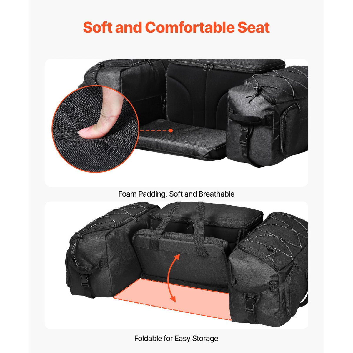 ATV Rear Storage Bag, 74L ATV Rear Cargo Bag with Cooler Insulated Bag, 600D Oxford Cloth Storage Rear Rack Seat Bag Fit Most ATVs with Rear Rack, Compatible with ATV, UTV, Can-Am Vehicles