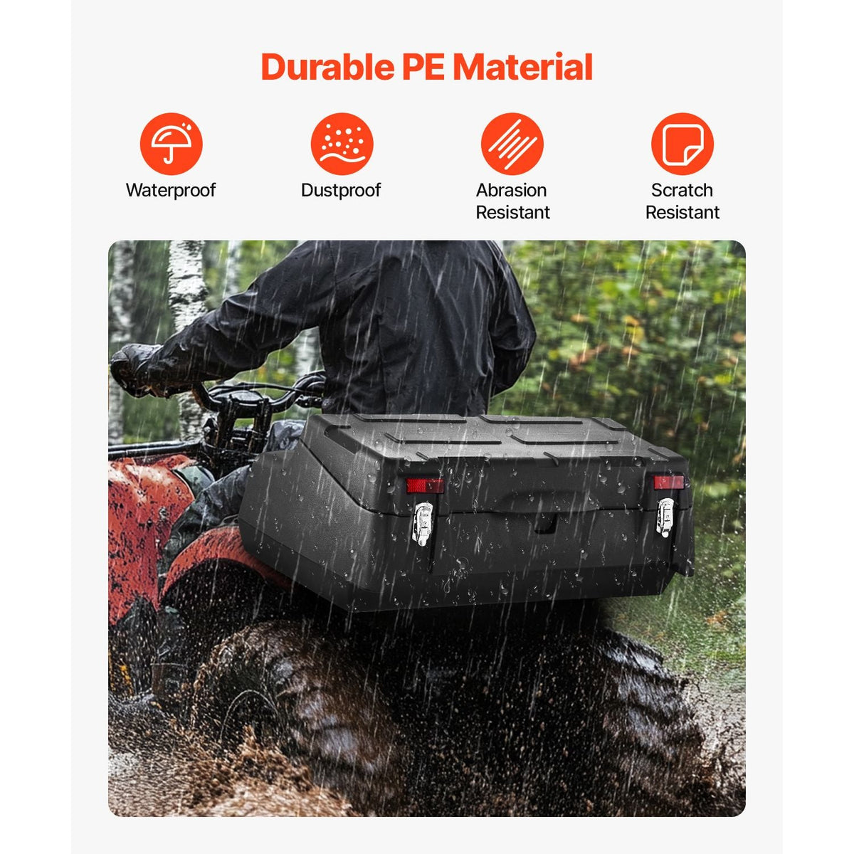 ATV Rear Storage Box, 95L ATV Rear Cargo Box with Padded Backrest, Waterproof LLDPE and Lockable Gear Storage Box Fit Most ATVs with Rear Rack, Compatible with ATV, UTV, Can-Am Vehicles
