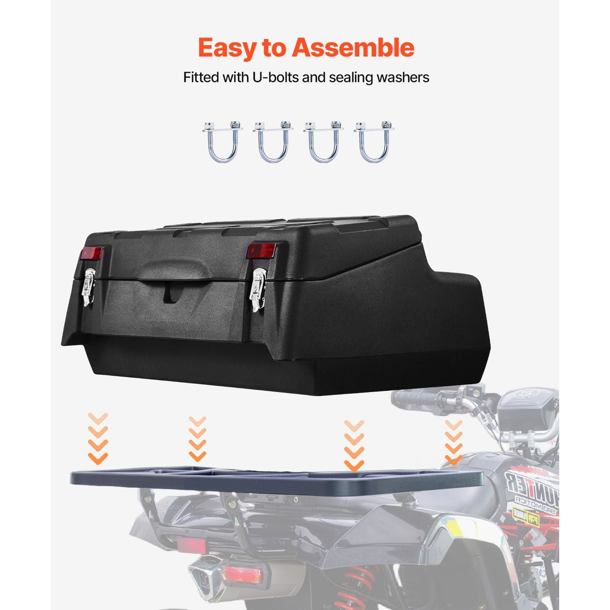 ATV Rear Storage Box, 95L ATV Rear Cargo Box with Padded Backrest, Waterproof LLDPE and Lockable Gear Storage Box Fit Most ATVs with Rear Rack, Compatible with ATV, UTV, Can-Am Vehicles