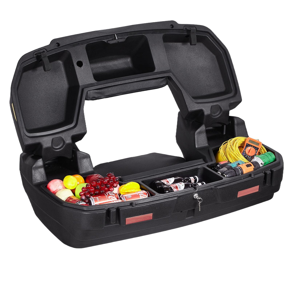 ATV Rear Storage Box and Lounger, 95L ATV Cargo Box with Seat & Backrest, Waterproof LLDPE & Lockable Lounger Storage Box Fit Most ATVs with Rear Rack, Compatible with ATV, UTV, Can-Am Vehicles