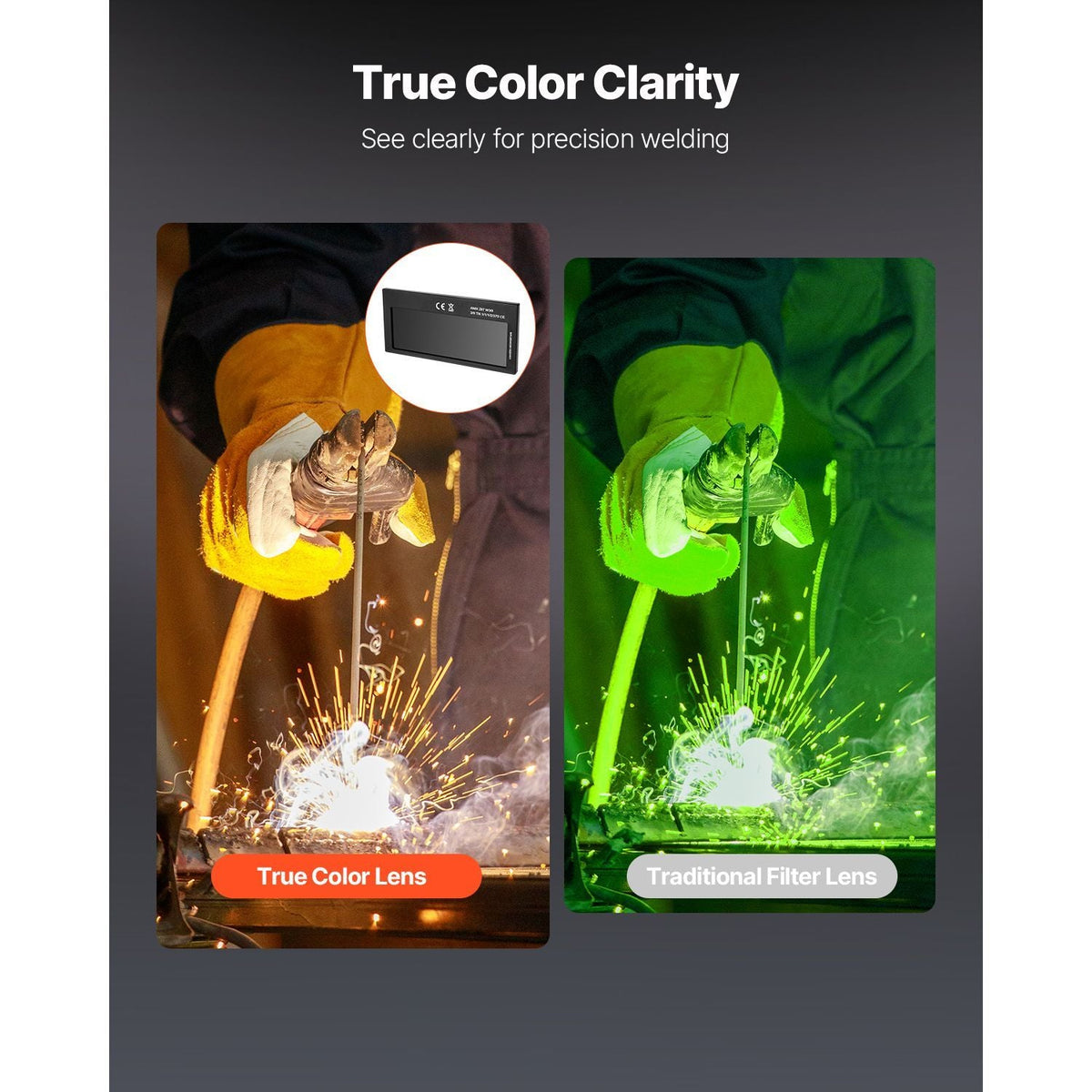 Auto Darkening Welding Lens 4.25" x 2", Shade 9 True Color Welding Lens with Dual Arc Sensors & Gold Coating, Compatible with Most Welding Helmets for TIG, MIG, MMA, ARC Applications