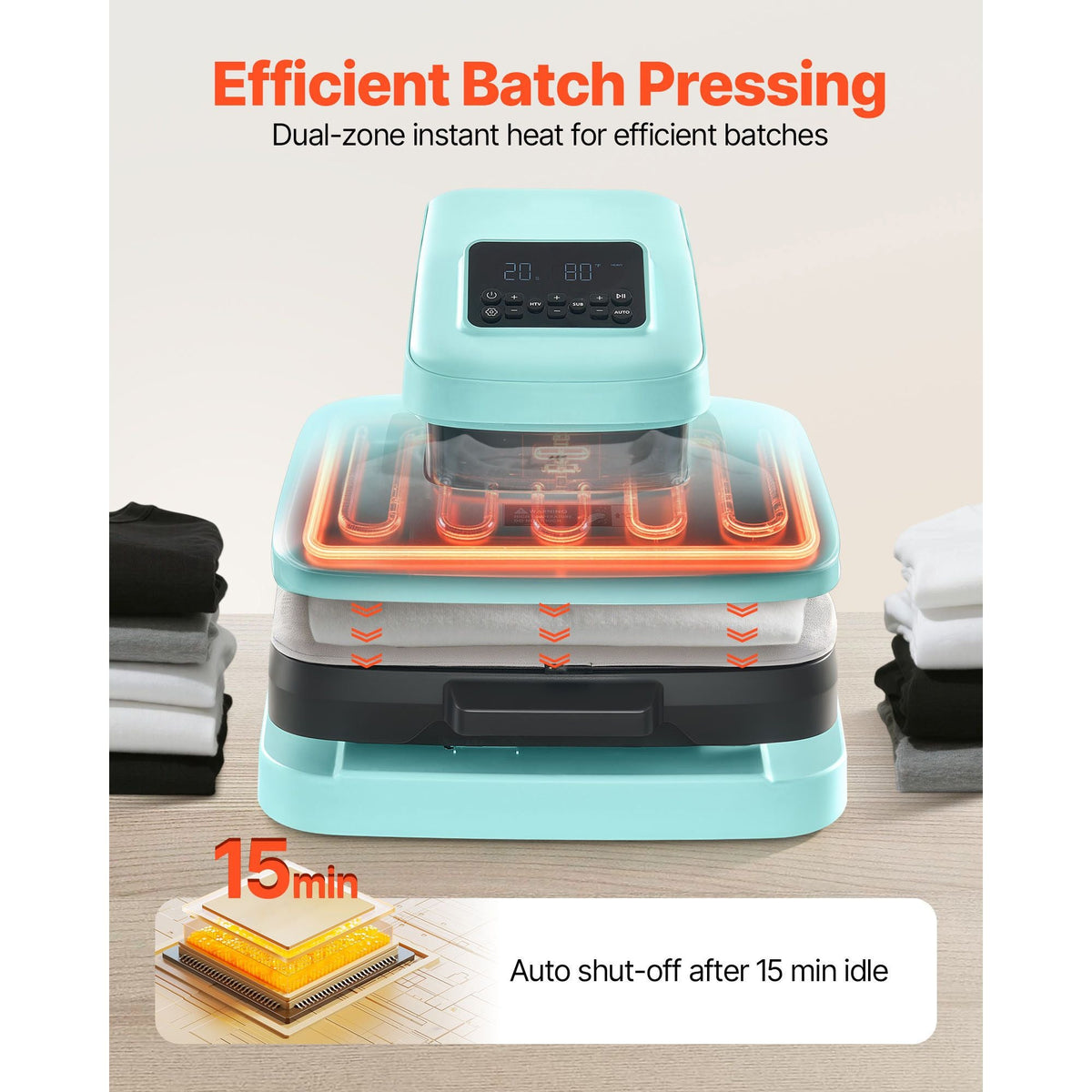 Auto Heat Press Machine, 15 x 15 inch, T-Shirt Press Machine with Auto Release and Adjustable Pressure, Digital Display, Rapid Heating, for Sublimation, Vinyl, Heat Transfer Projects, Green
