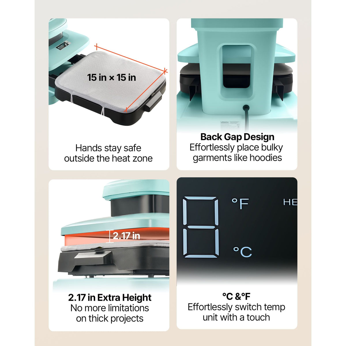 Auto Heat Press Machine, 15 x 15 inch, T-Shirt Press Machine with Auto Release and Adjustable Pressure, Digital Display, Rapid Heating, for Sublimation, Vinyl, Heat Transfer Projects, Green