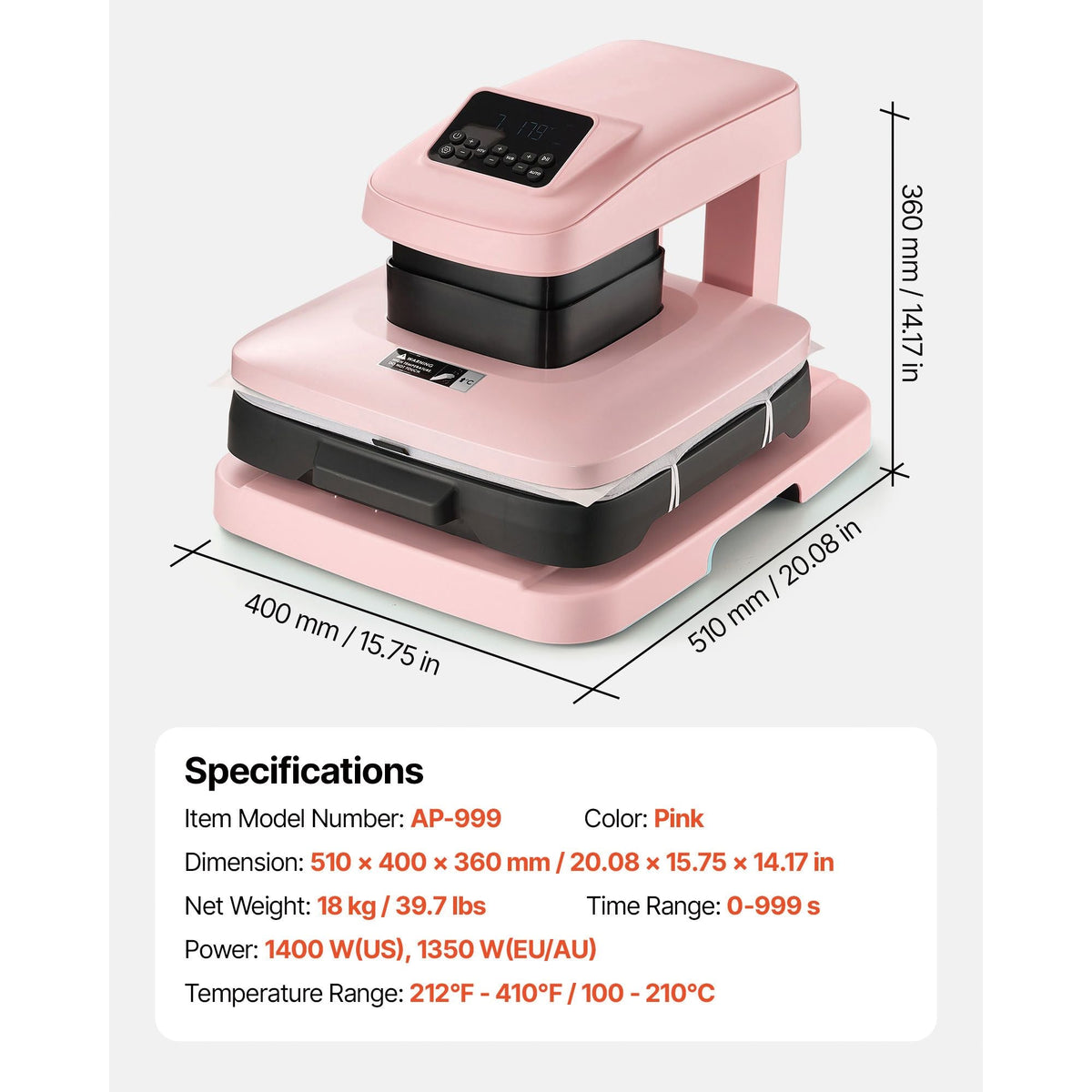 Auto Heat Press Machine, 15 x 15 inch, T-Shirt Press Machine with Auto Release and Adjustable Pressure, Digital Display, Rapid Heating, for Sublimation, Vinyl, Heat Transfer Projects, Pink