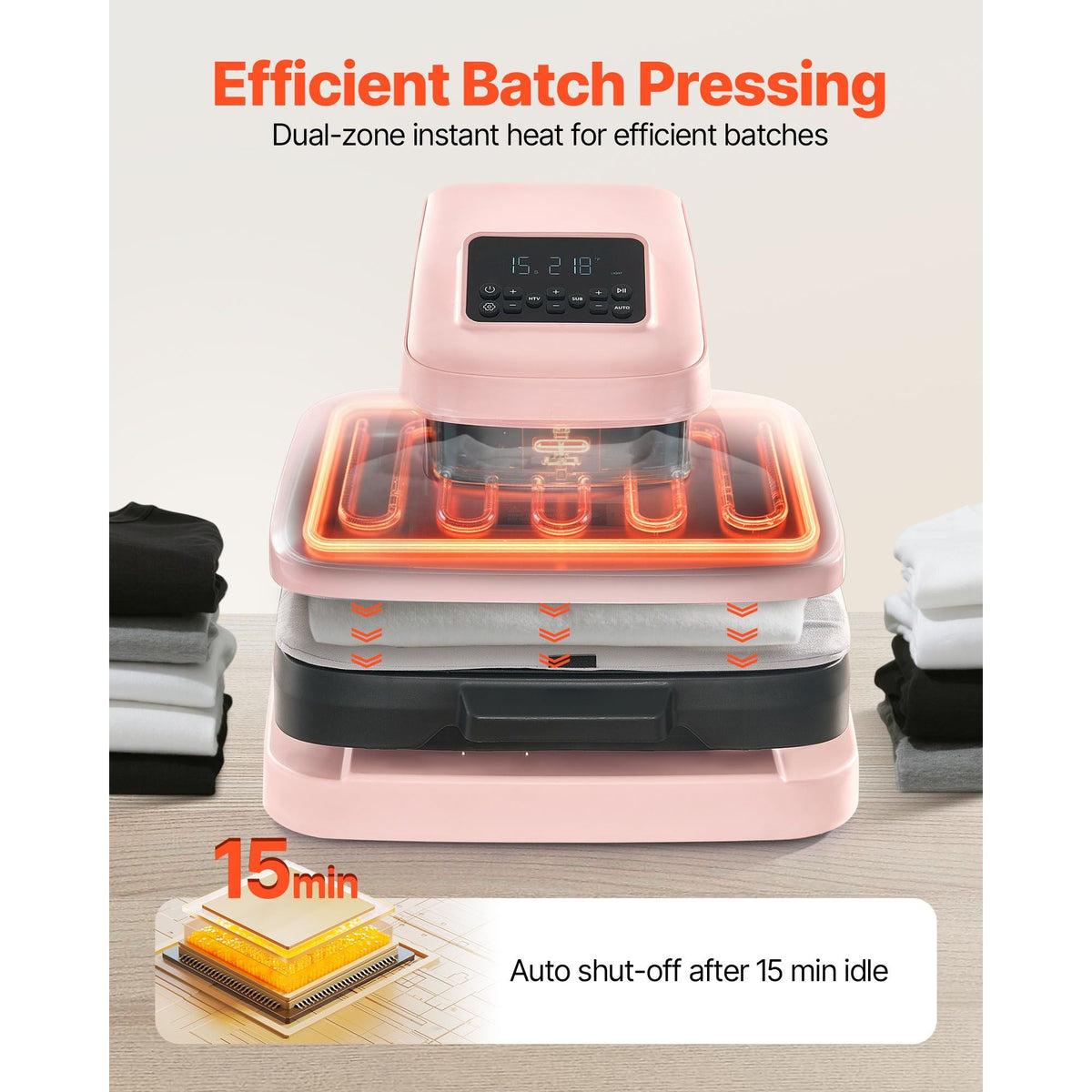 Auto Heat Press Machine, 15 x 15 inch, T-Shirt Press Machine with Auto Release and Adjustable Pressure, Digital Display, Rapid Heating, for Sublimation, Vinyl, Heat Transfer Projects, Pink