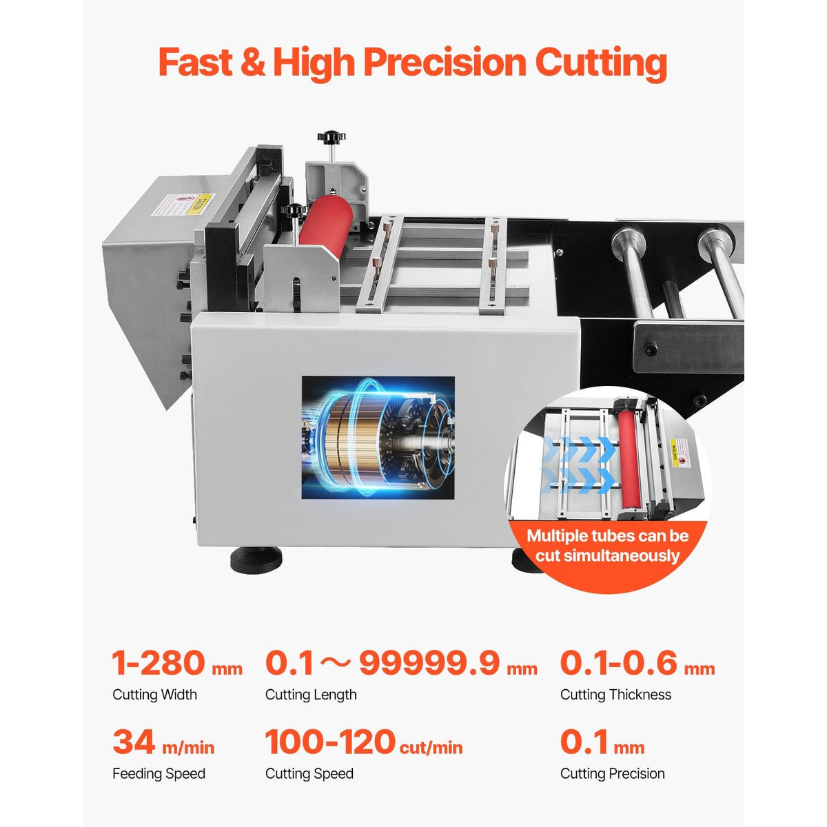 Auto Heat-Shrink Tube Cutter, Automatic Pipe Cutting Machine with 1mm to 280mm Cutting Width, 0.1-0.6mm Cutting Thickness, Ideal for Non-Woven Fabric, PVC Film, Insulating Paper, Aluminum Foil
