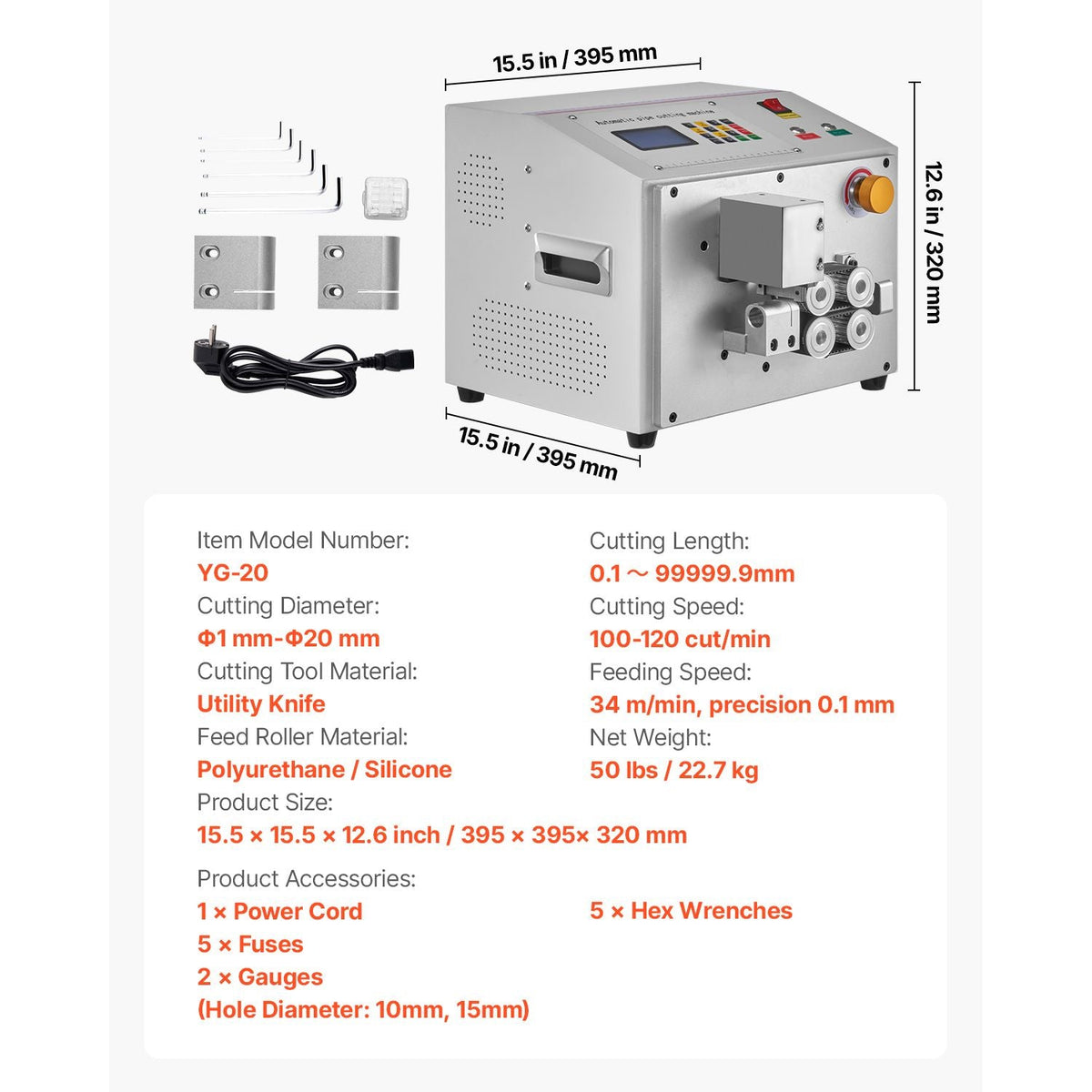 Auto Heat-Shrink Tube Cutter, Automatic Pipe Cutting Machine with LCD Display, 1mm-20mm Cutting Diameter, 0.1mm-99999.9mm Cutting Length, Ideal for PVC PE Tube, Silicone Tube, Soft Water Pipe