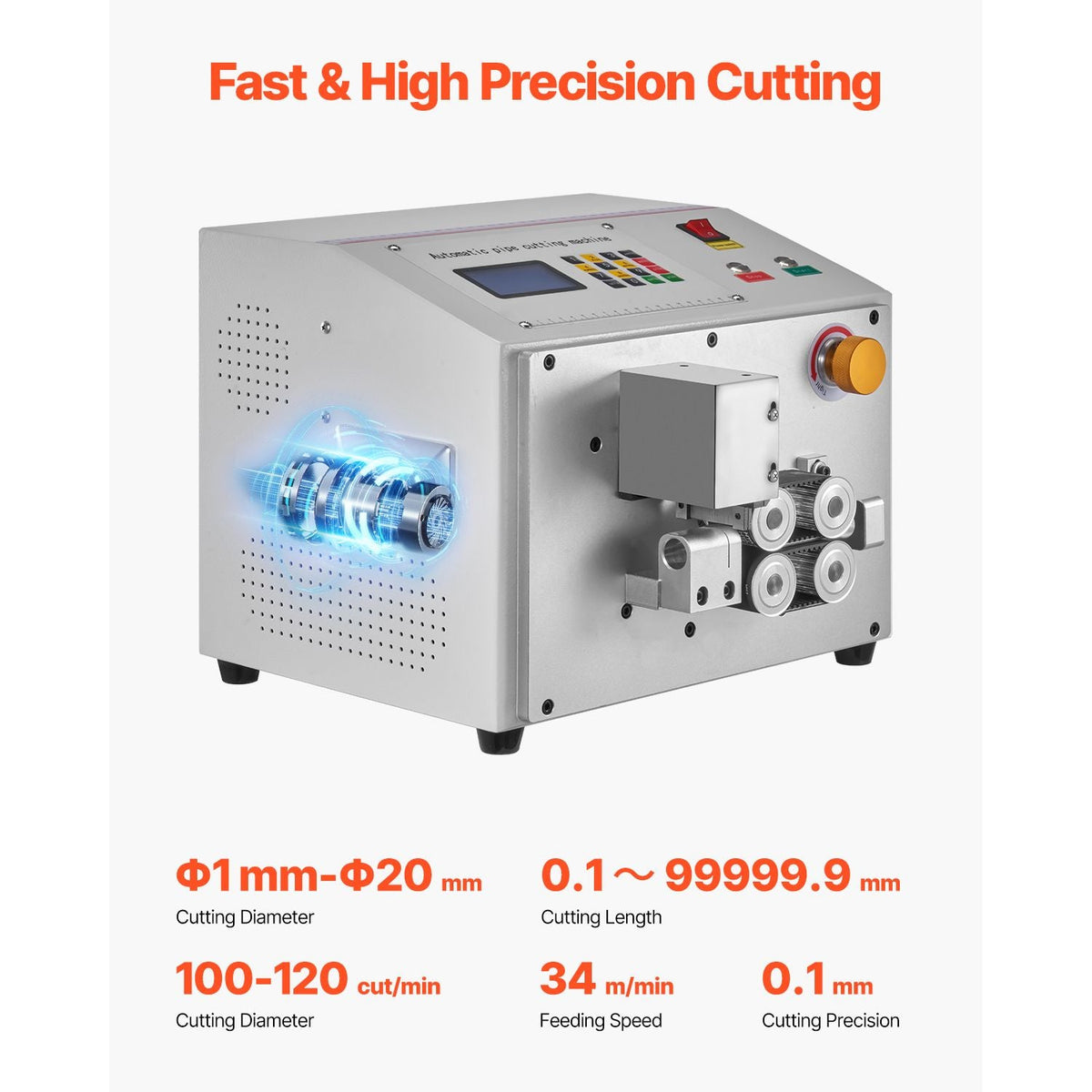 Auto Heat-Shrink Tube Cutter, Automatic Pipe Cutting Machine with LCD Display, 1mm-20mm Cutting Diameter, 0.1mm-99999.9mm Cutting Length, Ideal for PVC PE Tube, Silicone Tube, Soft Water Pipe