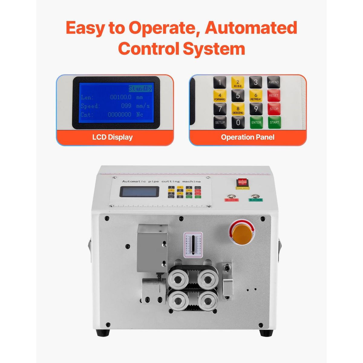 Auto Heat-Shrink Tube Cutter, Automatic Pipe Cutting Machine with LCD Display, 1mm-20mm Cutting Diameter, 0.1mm-99999.9mm Cutting Length, Ideal for PVC PE Tube, Silicone Tube, Soft Water Pipe