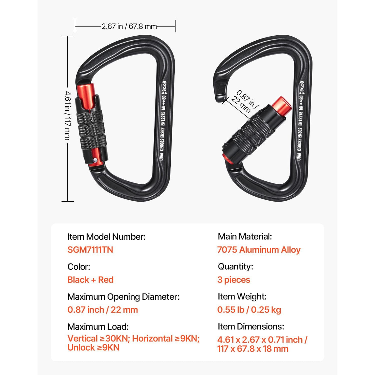 Auto Locking Carabiner Clips, 3 PCS Heavy Duty Caribiner, Professional 30 KN / 6744 lbs Spindle Strength, D-Shaped for Climbing,Hiking,Rappelling,Rescue,Dog Leash,Hammocks, Swings