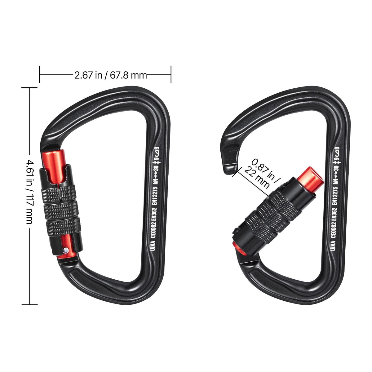 Auto Locking Carabiner Clips, 3 PCS Heavy Duty Caribiner, Professional 30 KN / 6744 lbs Spindle Strength, D-Shaped for Climbing,Hiking,Rappelling,Rescue,Dog Leash,Hammocks, Swings