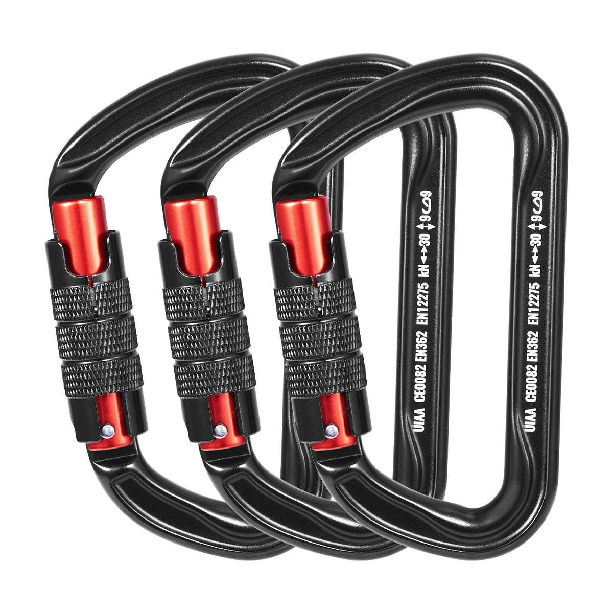 Auto Locking Carabiner Clips, 3 PCS Heavy Duty Caribiner, Professional 30 KN / 6744 lbs Spindle Strength, D-Shaped for Climbing,Hiking,Rappelling,Rescue,Dog Leash,Hammocks, Swings