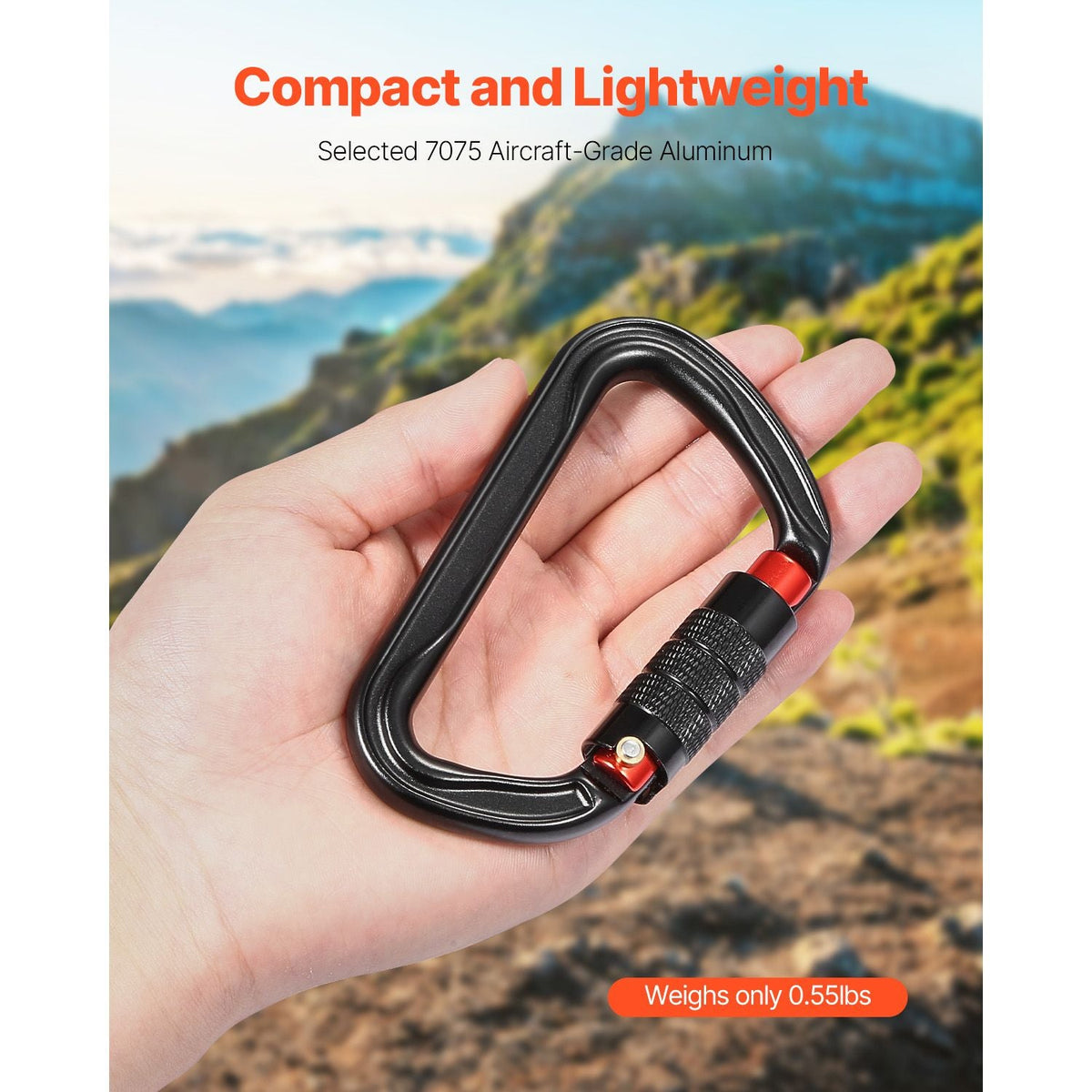 Auto Locking Carabiner Clips, 3 PCS Heavy Duty Caribiner, Professional 30 KN / 6744 lbs Spindle Strength, D-Shaped for Climbing,Hiking,Rappelling,Rescue,Dog Leash,Hammocks, Swings
