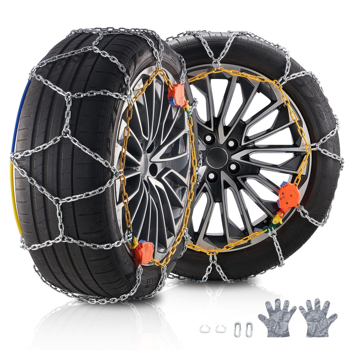 Auto Tightening Snow Chains, Diamond Mesh Traction Wheel Chains for Anti-slip, Alloy Steel Tire Chains for Tires 265/75-15, 265/75-16, LT265/75-16, 255/75-17, LT255/75-17, 275/45-22, 265/70-16