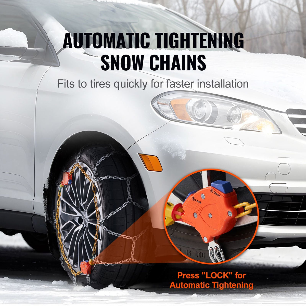 Auto Tightening Snow Chains, Diamond Mesh Traction Wheel Chains for Anti-slip, Alloy Steel Tire Chains for Tires 265/75-15, 265/75-16, LT265/75-16, 255/75-17, LT255/75-17, 275/45-22, 265/70-16