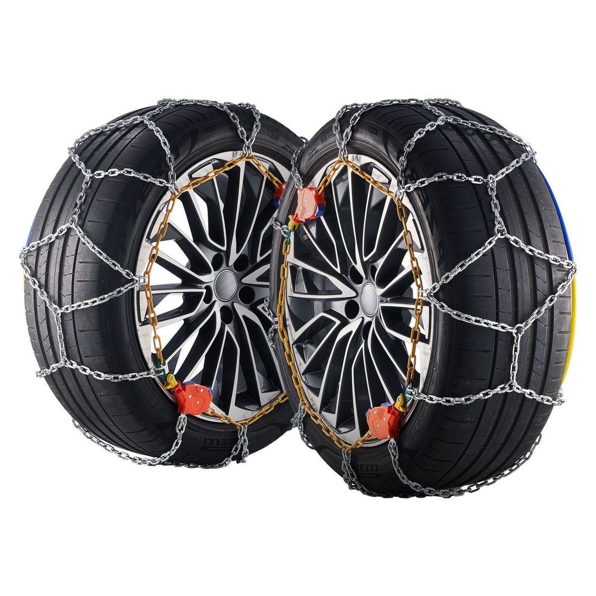 Auto Tightening Snow Chains, Diamond Mesh Traction Wheel Chains for Anti-slip, Manganese Alloy Steel Emergency Tire Chains for Cars, Pickups, SUVs, and Trucks (Set of 2)