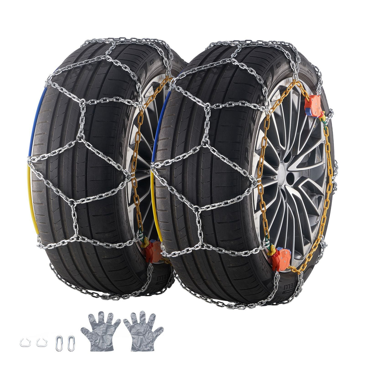Auto Tightening Snow Chains, Diamond Mesh Traction Wheel Chains for Anti-slip, Manganese Alloy Steel Emergency Tire Chains for Cars, Pickups, SUVs, and Trucks (Set of 2)