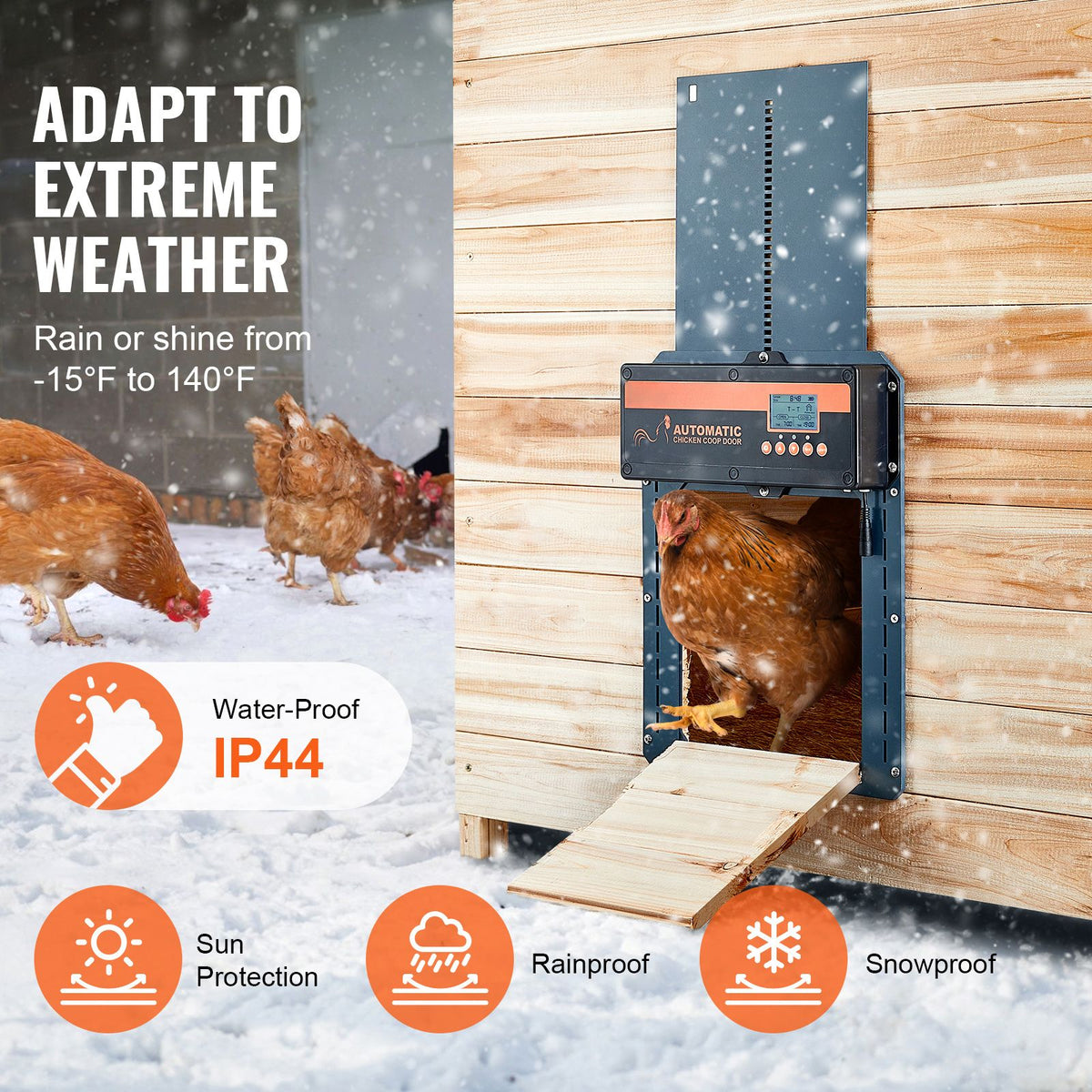Automatic Chicken Coop Door, Auto Chicken Door Opener with Timer & Light Sensor Aluminum Chicken Coops Door with Remote Control and LCD screen, 4 Modes Opening, Battery or DC Powered