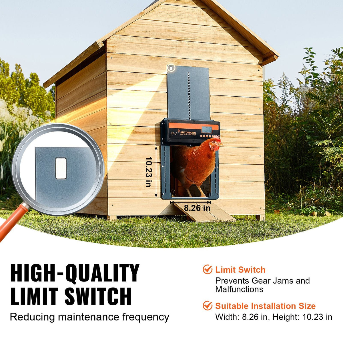 Automatic Chicken Coop Door, Auto Chicken Door Opener with Timer & Light Sensor Aluminum Chicken Coops Door with Remote Control and LCD screen, 4 Modes Opening, Battery or DC Powered