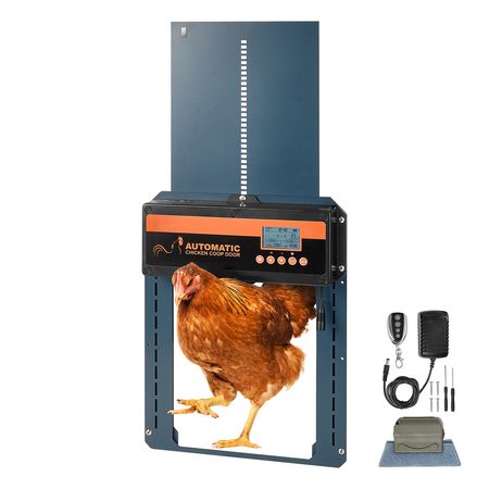 Automatic Chicken Coop Door, Auto Chicken Door Opener with Timer & Light Sensor Aluminum Chicken Coops Door with Remote Control and LCD screen, 4 Modes Opening, Battery or DC Powered