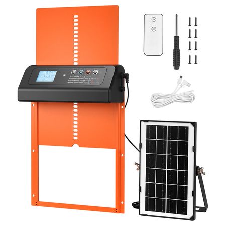 Automatic Chicken Coop Door, Solar & Battery Powered Chicken Door with LCD Display, Remote Control, Light Sensor & Timer, Anti-Pinch Security, Aluminum Alloy Chick Run Gate Opener, Orange