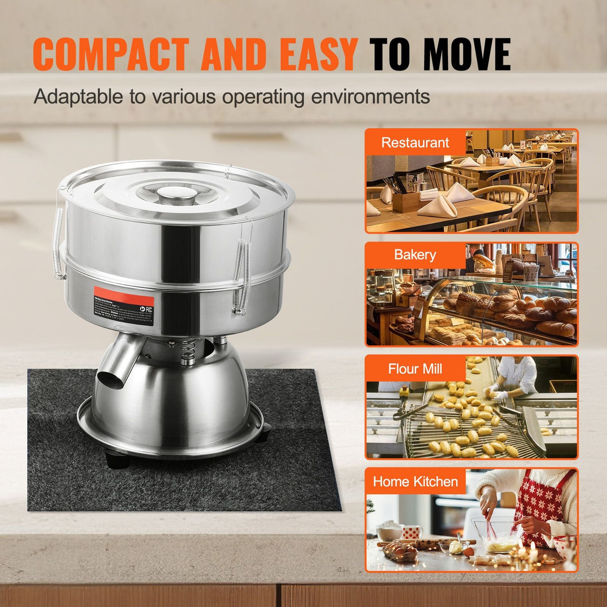 Automatic Electric Vibrating Sieve, Stainless Steel Sifter Shaker Machine with 12+80 Mesh, 45W Automatic Powder Sifter Machine Countertop, Electric Sieve Shaker for Flour Powers, Mungbean, Rice