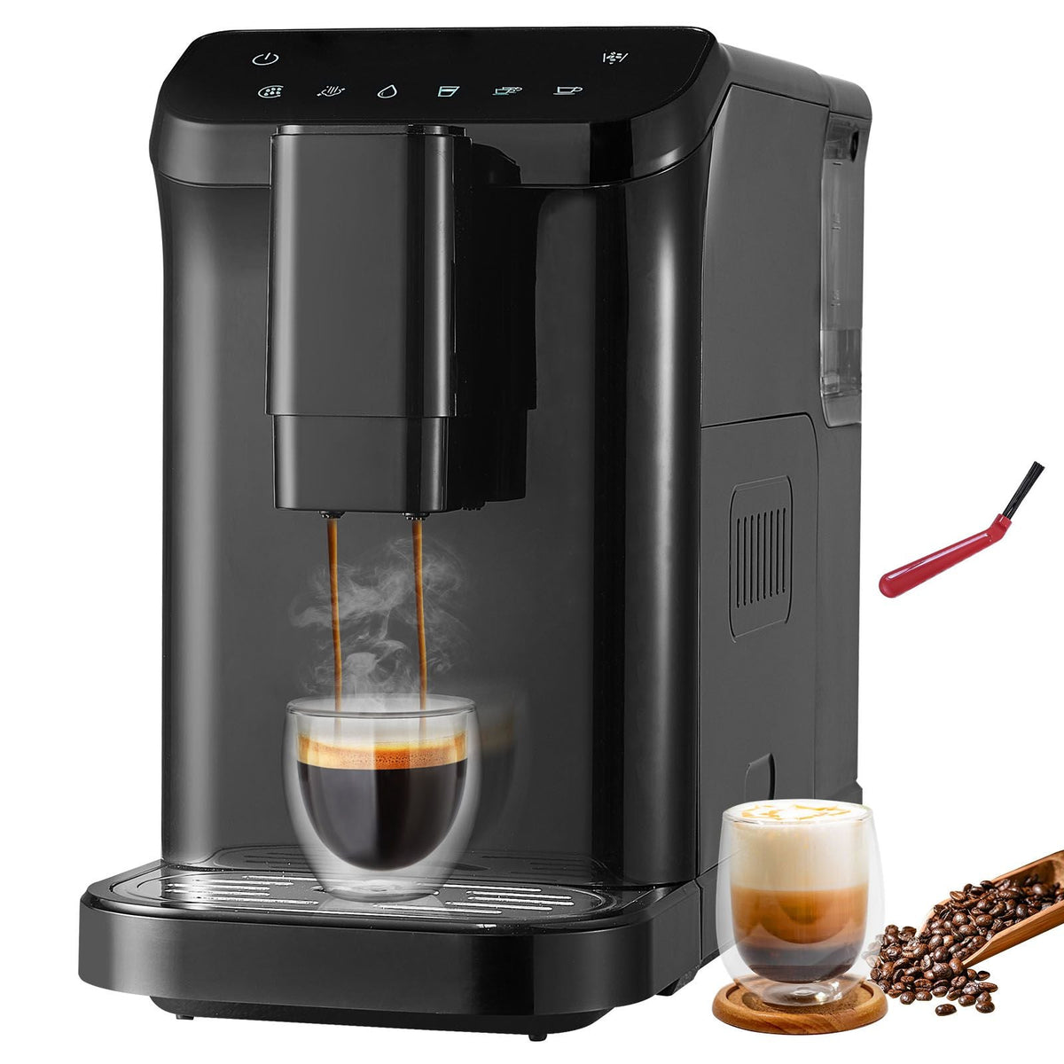 Automatic Espresso Machine - Built-In Grinder, 15 Bar Auto Coffee Machine with 15-Level Grinding Settings, Professional Espresso Coffee Maker with 1.5L Water Tank and 180g Bean Hopper