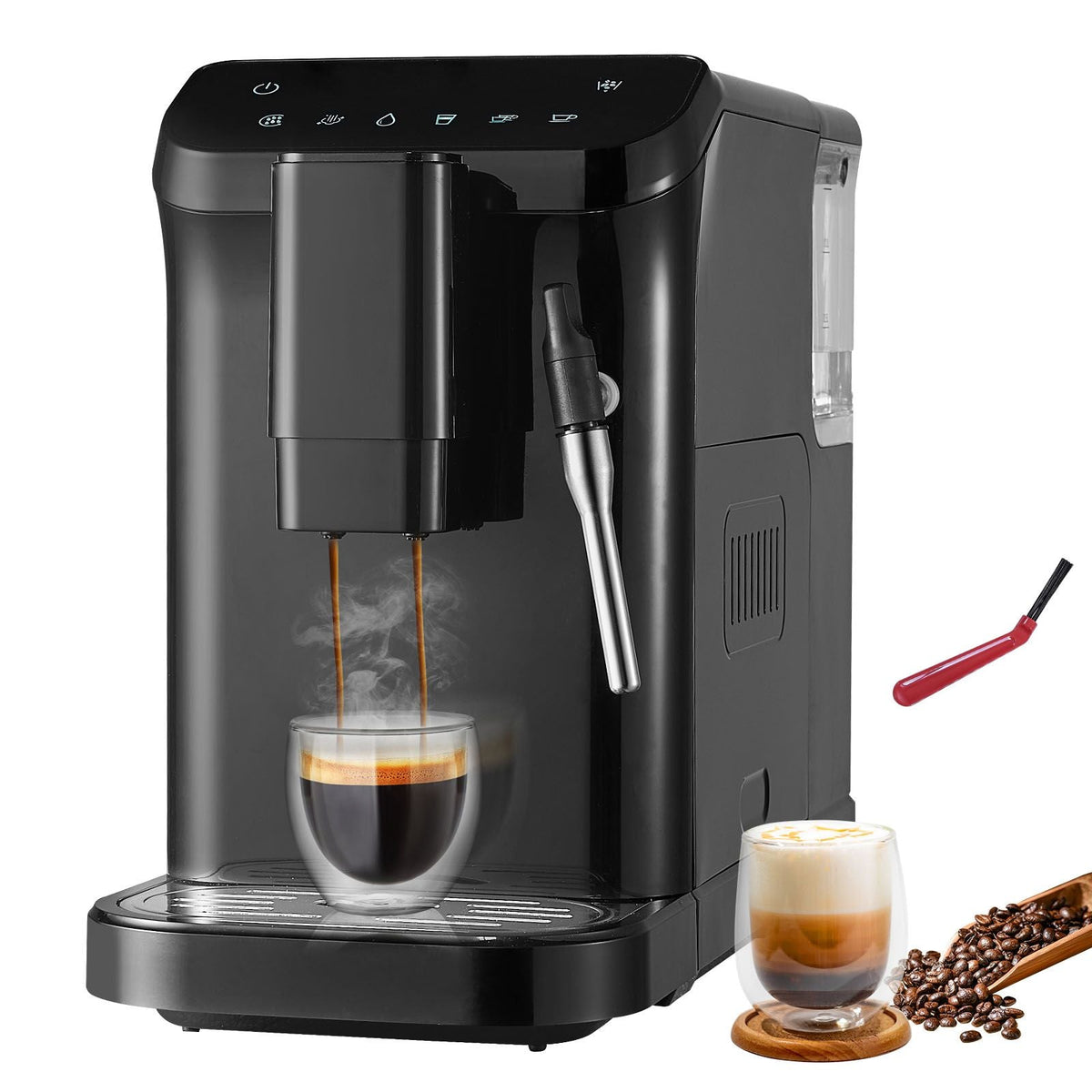 Automatic Espresso Machine, 20 Bar Auto Coffee Machine with Frother Steam Wand, Built-In Grinder and 15-Level Grinding Settings, Professional Espresso Coffee Maker with 1.5L Water Tank