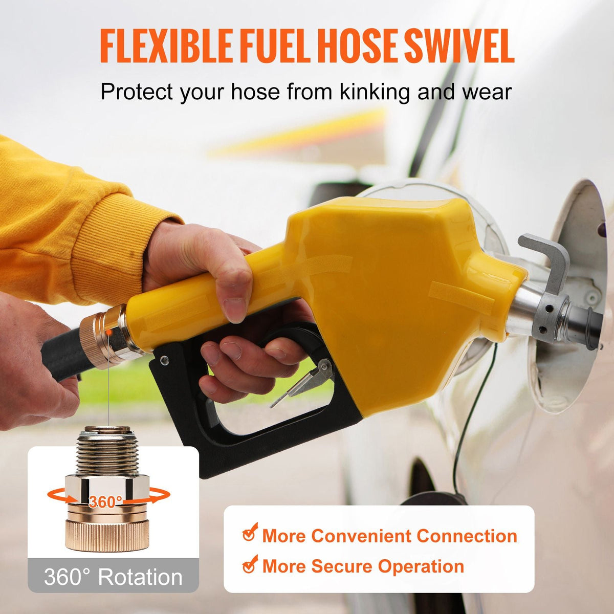 Automatic Fuel Nozzle, 3/4" NPT Inlet Thread & 13/16" Spout, 11 GPM Max Flow Rate, Auto Shut Off, Aluminum & PVC Gas Pump Handle with 360° Swivel for Gasoline Diesel Kerosene Biodiesel Refilling
