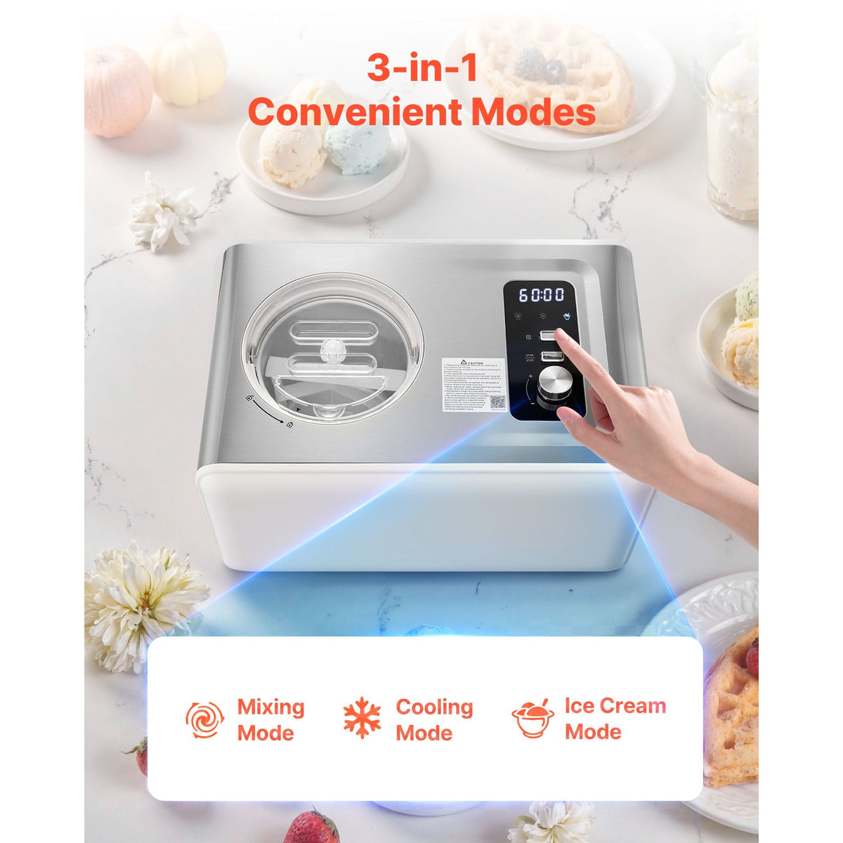 Automatic Ice Cream Maker with Built-in Compressor, 2 Quart No Pre-freezing Gelato Maker, Electric Sorbet-Maker, 3 Modes Compressor Ice Cream Machine for Home Kitchen