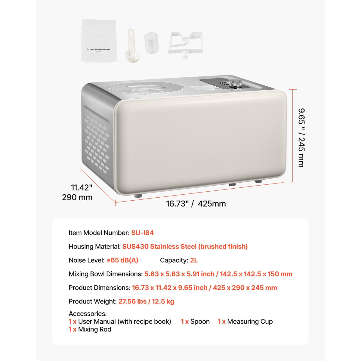 Automatic Ice Cream Maker with Built-in Compressor, 2 Quart No Pre-freezing Gelato Maker, Electric Sorbet-Maker, 3 Modes Compressor Ice Cream Machine for Home Kitchen