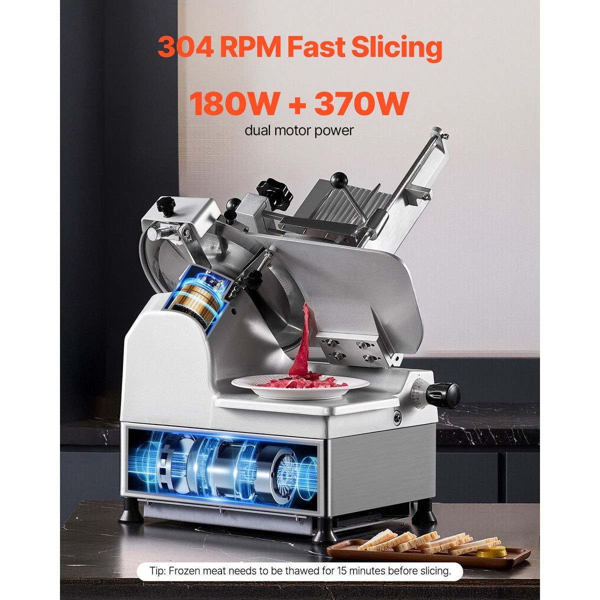 Automatic Meat Slicer, 180W + 370W Deli Slicer with a 12 inch Premium 65Mn Blade, 0-0.3 inch Adjustable Thickness, Electric Food Slicer Machine for Meat, Vegetables, Hard Bread, and Cheese