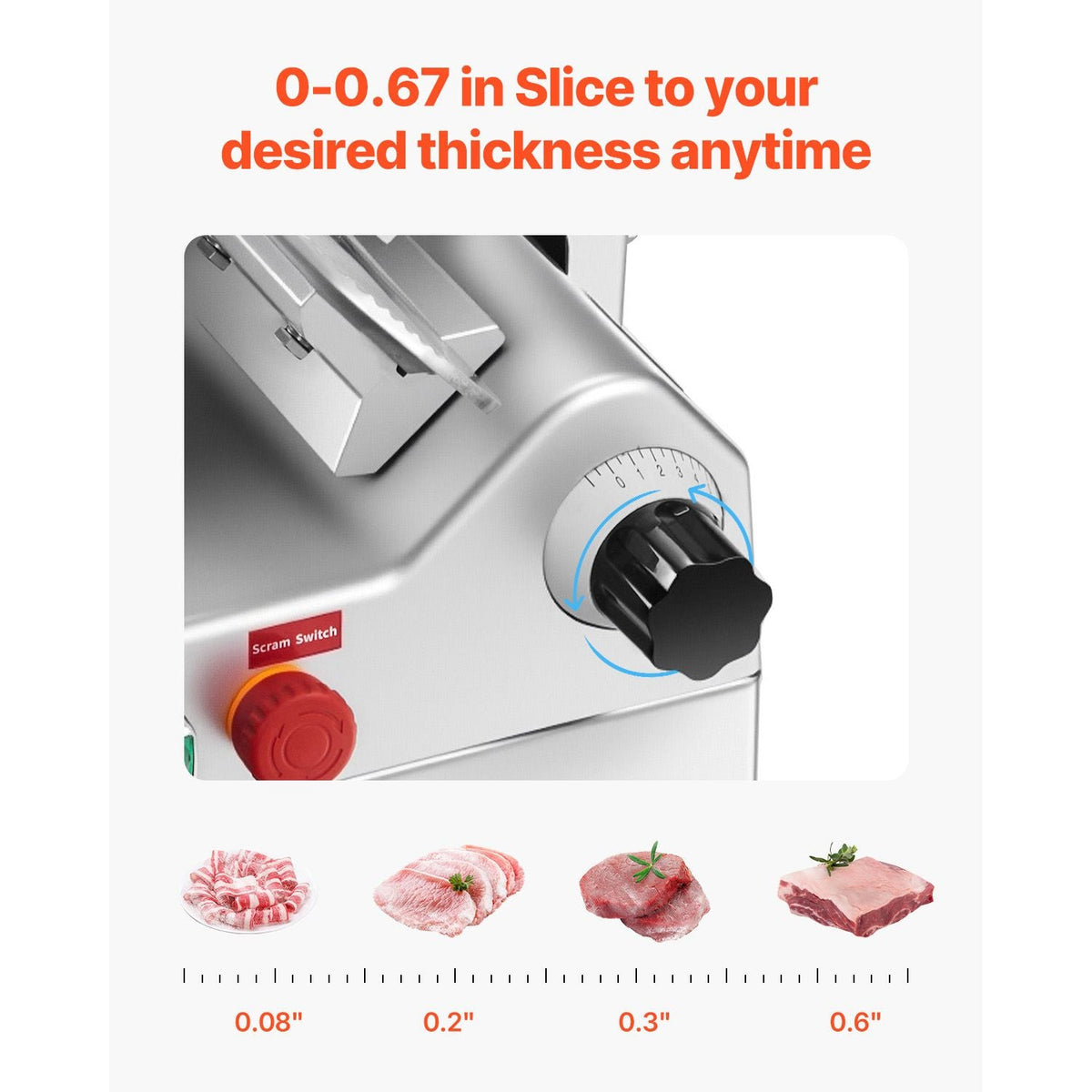 Automatic Meat Slicer, 500W, Electric Deli Slicer Machine with 10 inch Sharp 75Cr1 Steel Blade, 0-0.67 inch Adjustable Thickness, 633 RPM Fast Slicing, for Frozen Meat, Cheese, and Bread