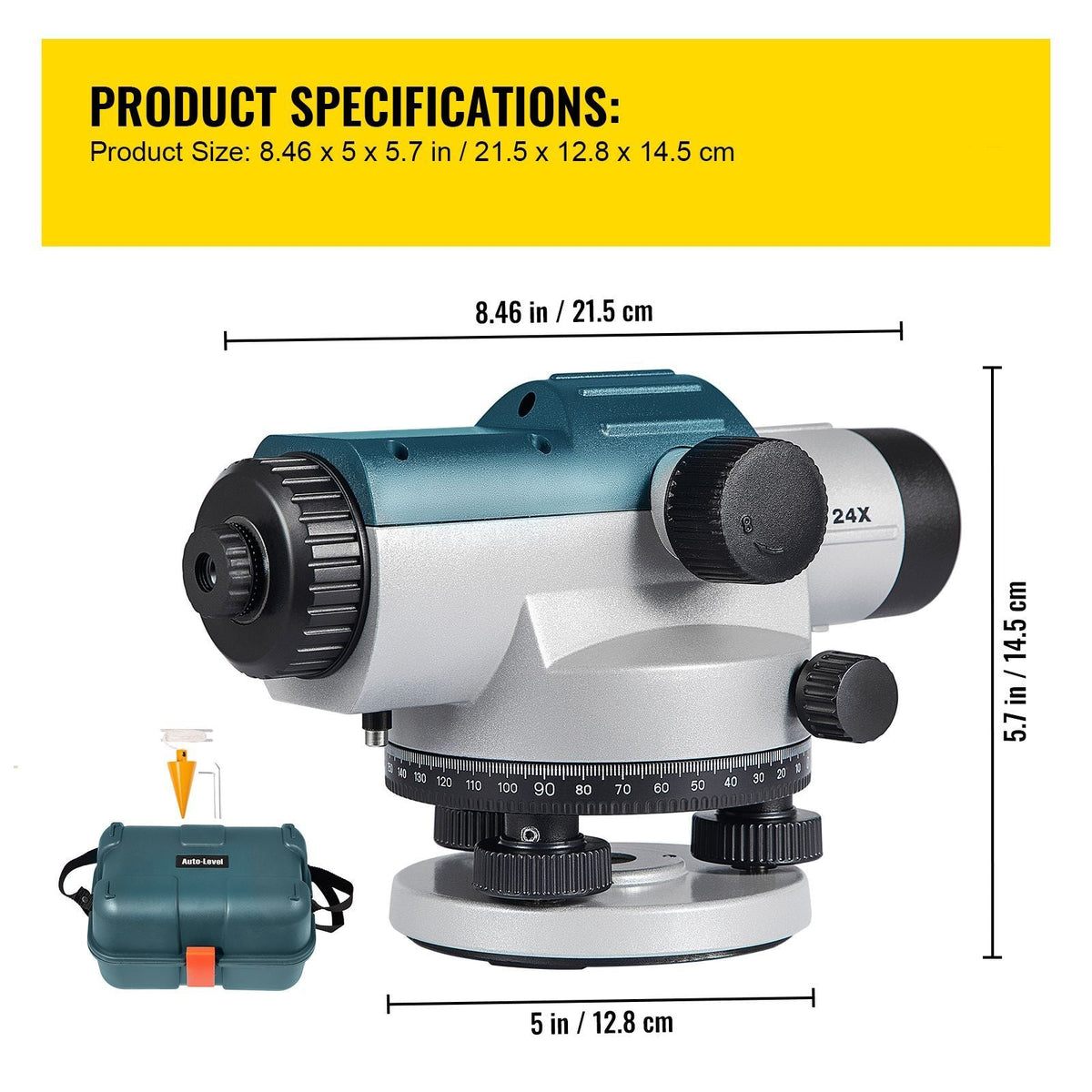 Automatic Optical Level 24X Optical Auto Level Kit High Precision Height/Distance/Angle Level Measure Builders Level with Magnetic Dampened Compensator and Transport Lock, IP54 Waterproof