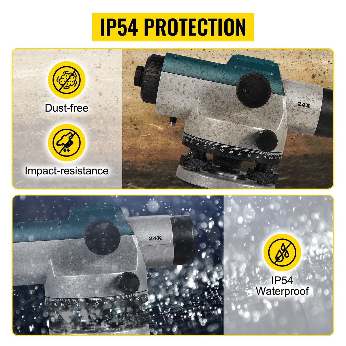 Automatic Optical Level 24X Optical Auto Level Kit High Precision Height/Distance/Angle Level Measure Builders Level with Magnetic Dampened Compensator and Transport Lock, IP54 Waterproof