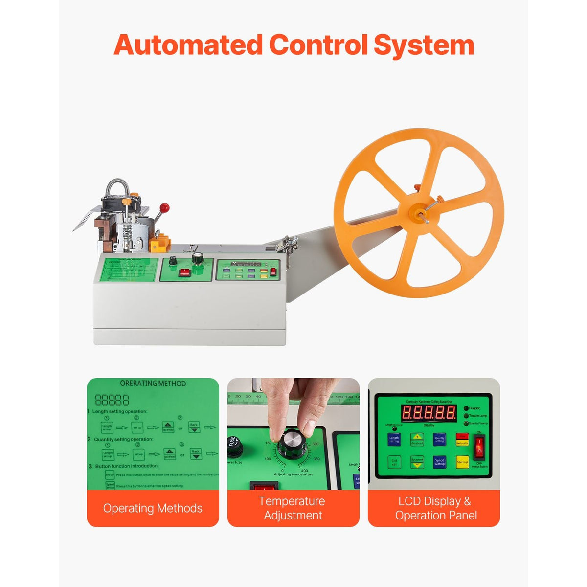 Automatic Webbing Cutting Machine, Hot and Cold Ribbon Cutting Machine with Adjustable Temperature and LCD Display, Zipper Tapes Cutter for Nylon Webbing, Elastic Bands, Shoelaces